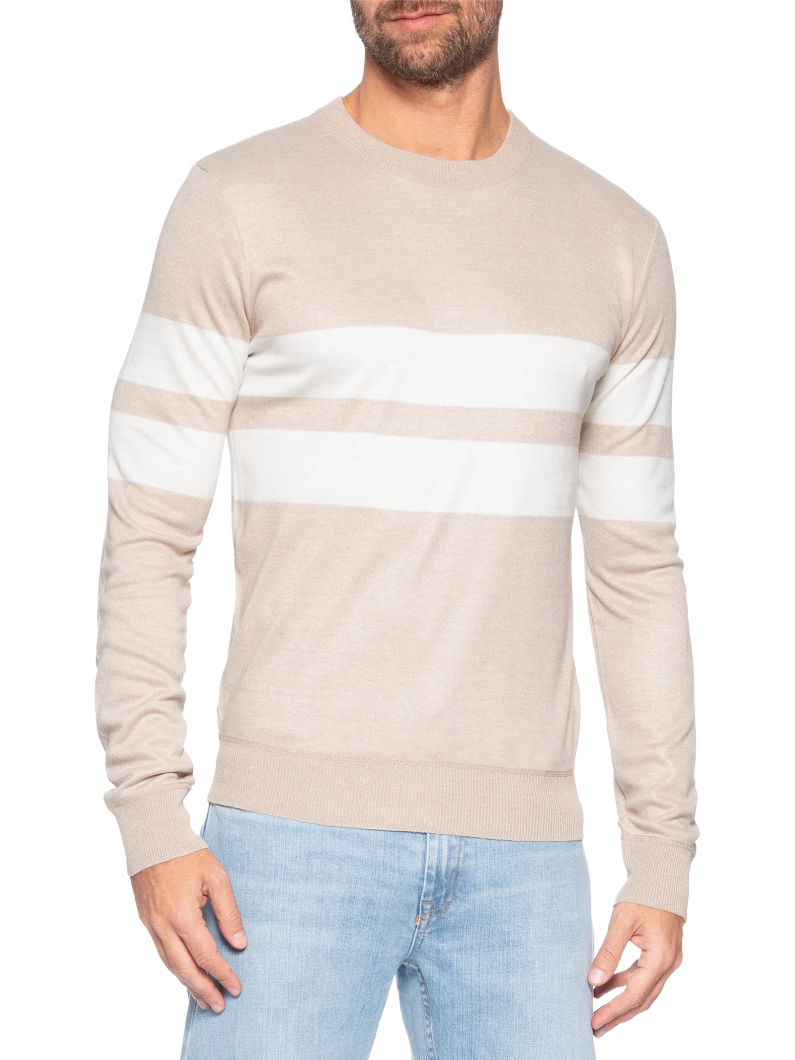 Suéter Masculino Soft Gola Redonda Bege '2 Essential