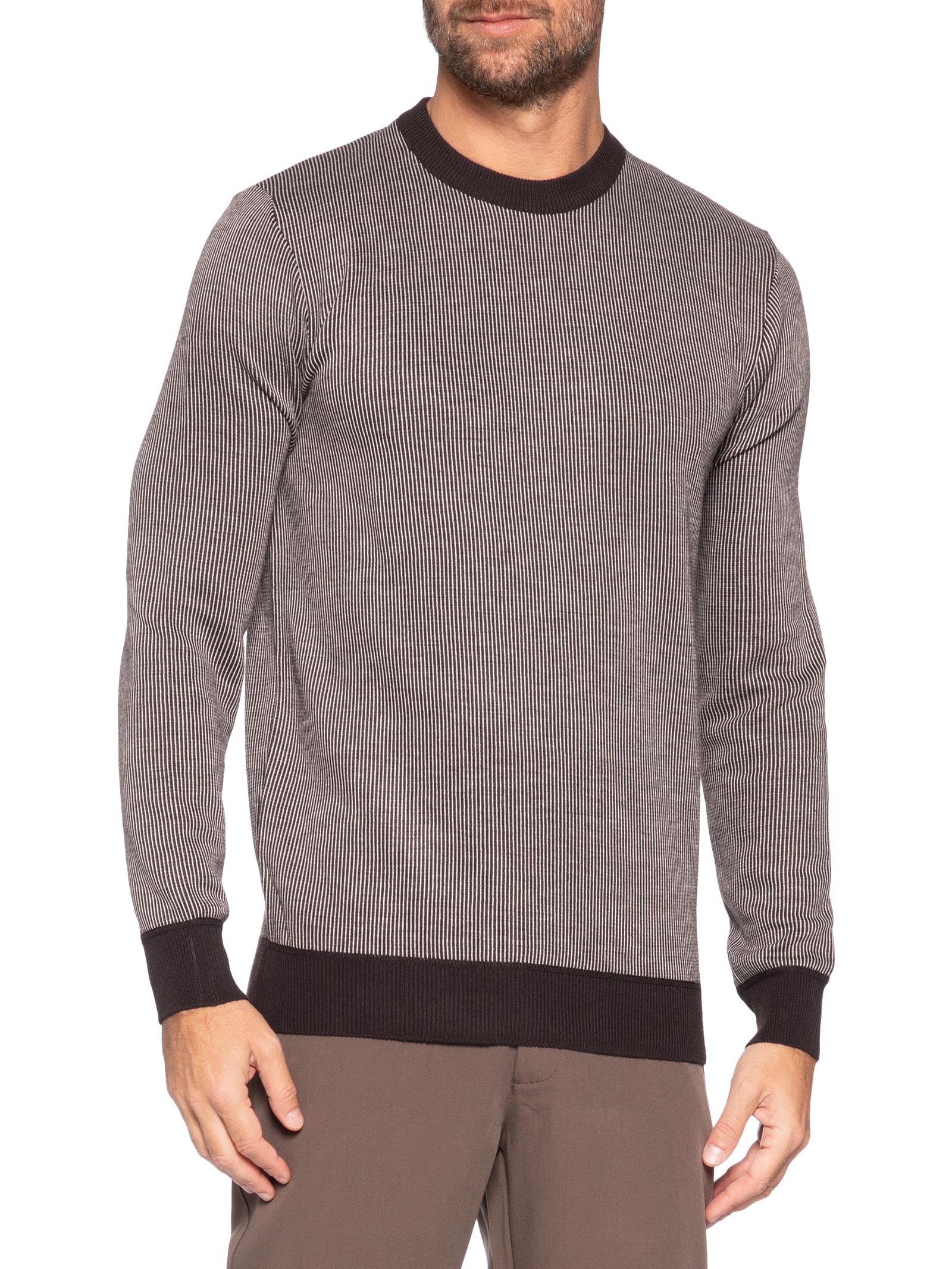 Suéter Masculino Textura Mini Listra Bege '2 Essential