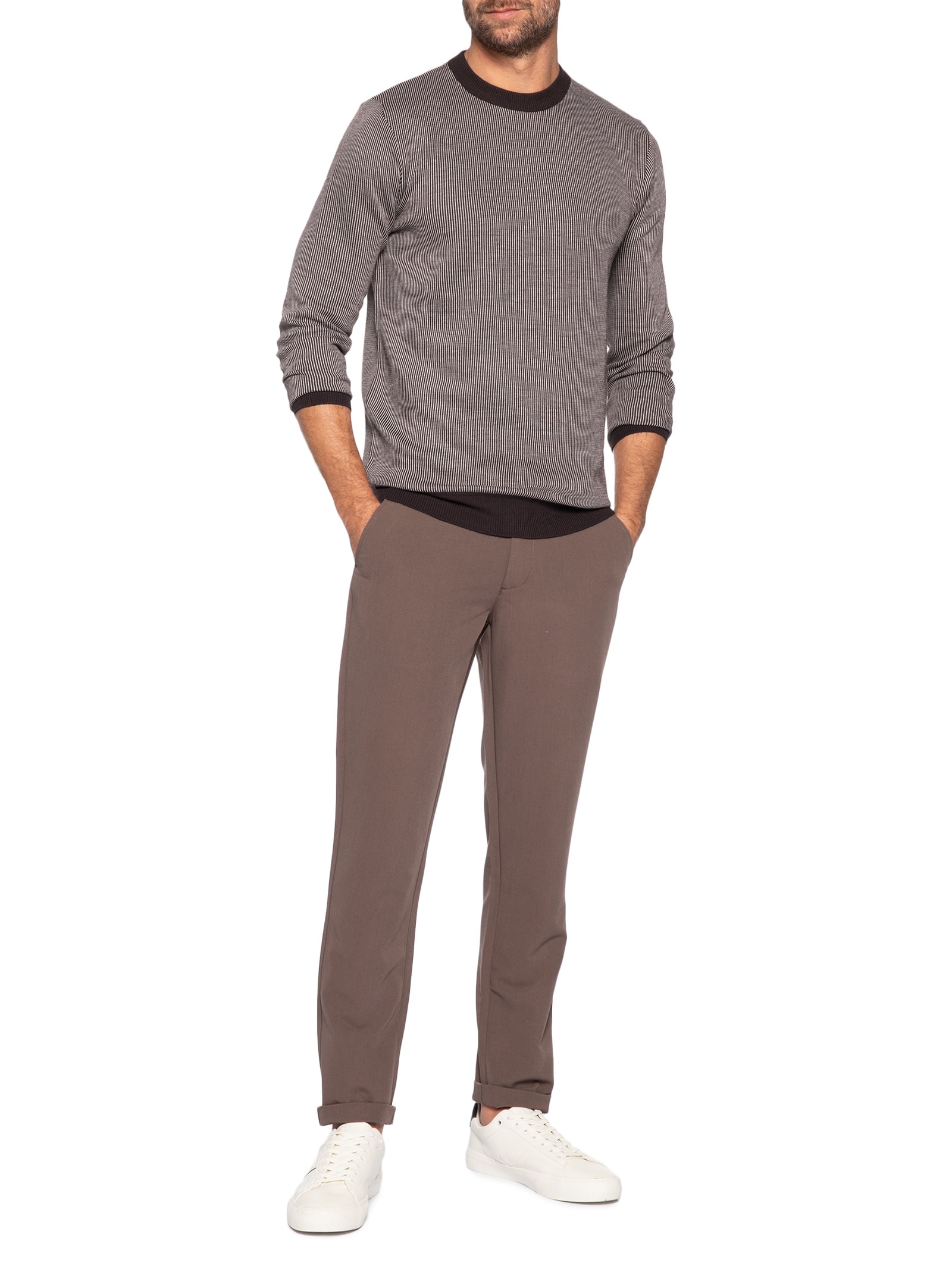 Suéter Masculino Textura Mini Listra Bege '2 Essential