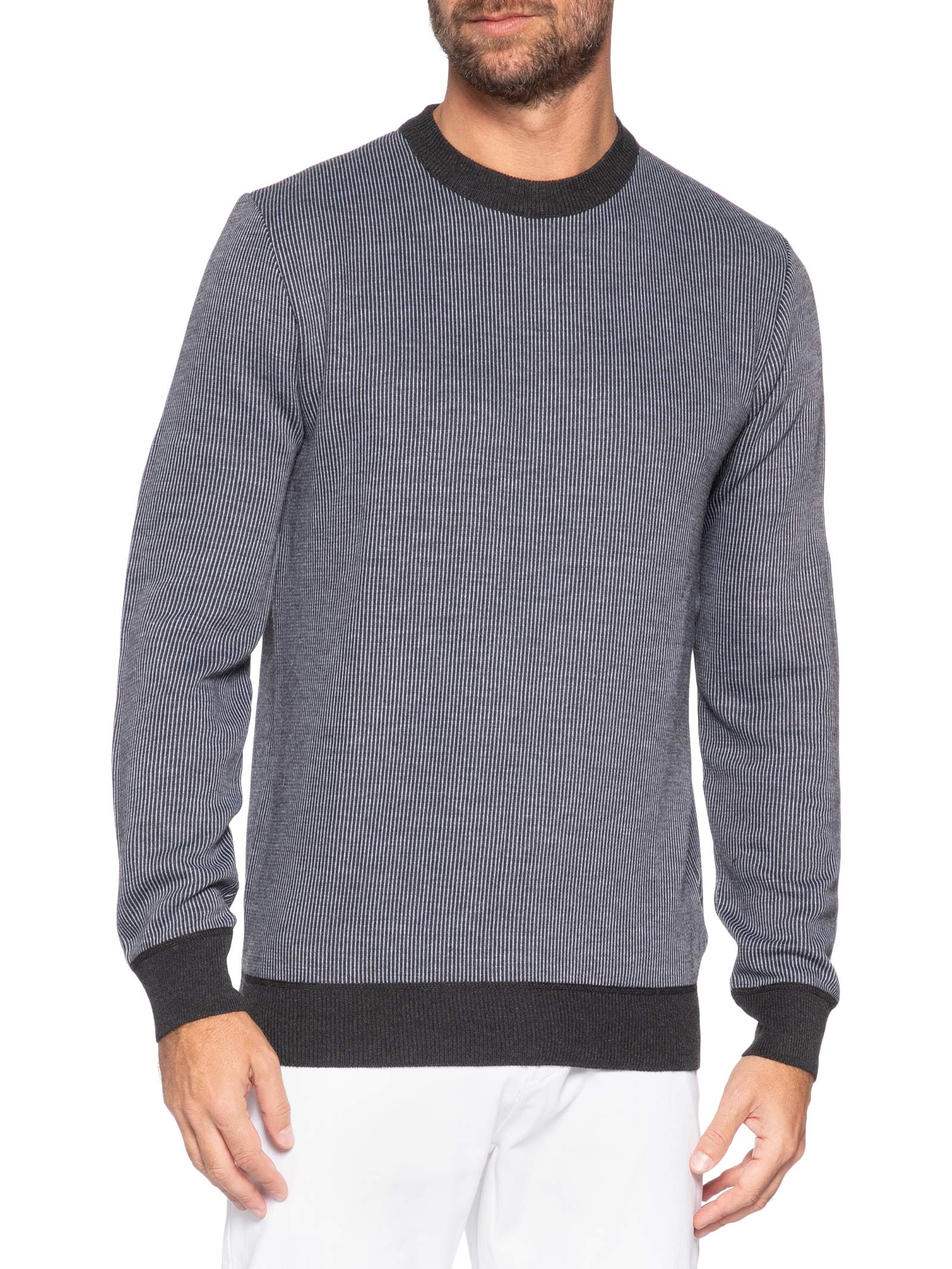 Suéter Masculino Textura Mini Listra Cinza '2 Essential