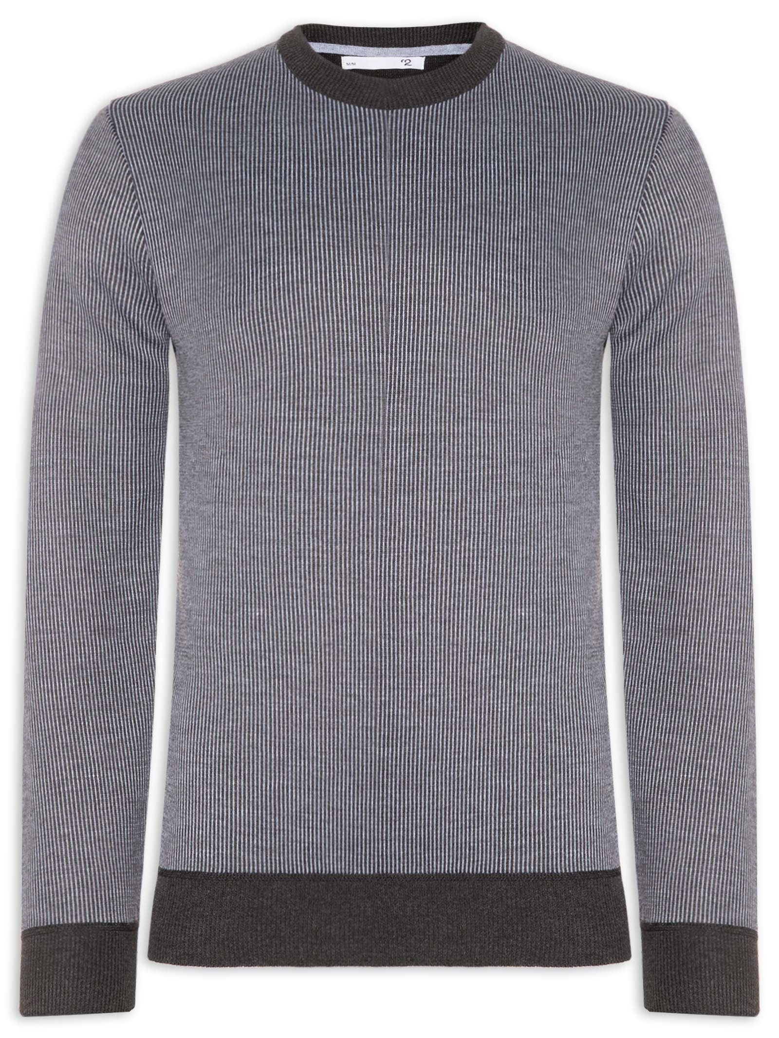 Suéter Masculino Textura Mini Listra Cinza '2 Essential