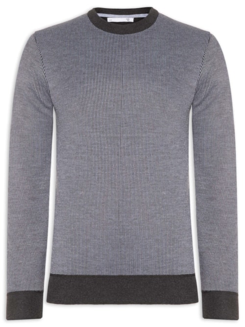 Suéter Masculino Textura Mini Listra - Cinza