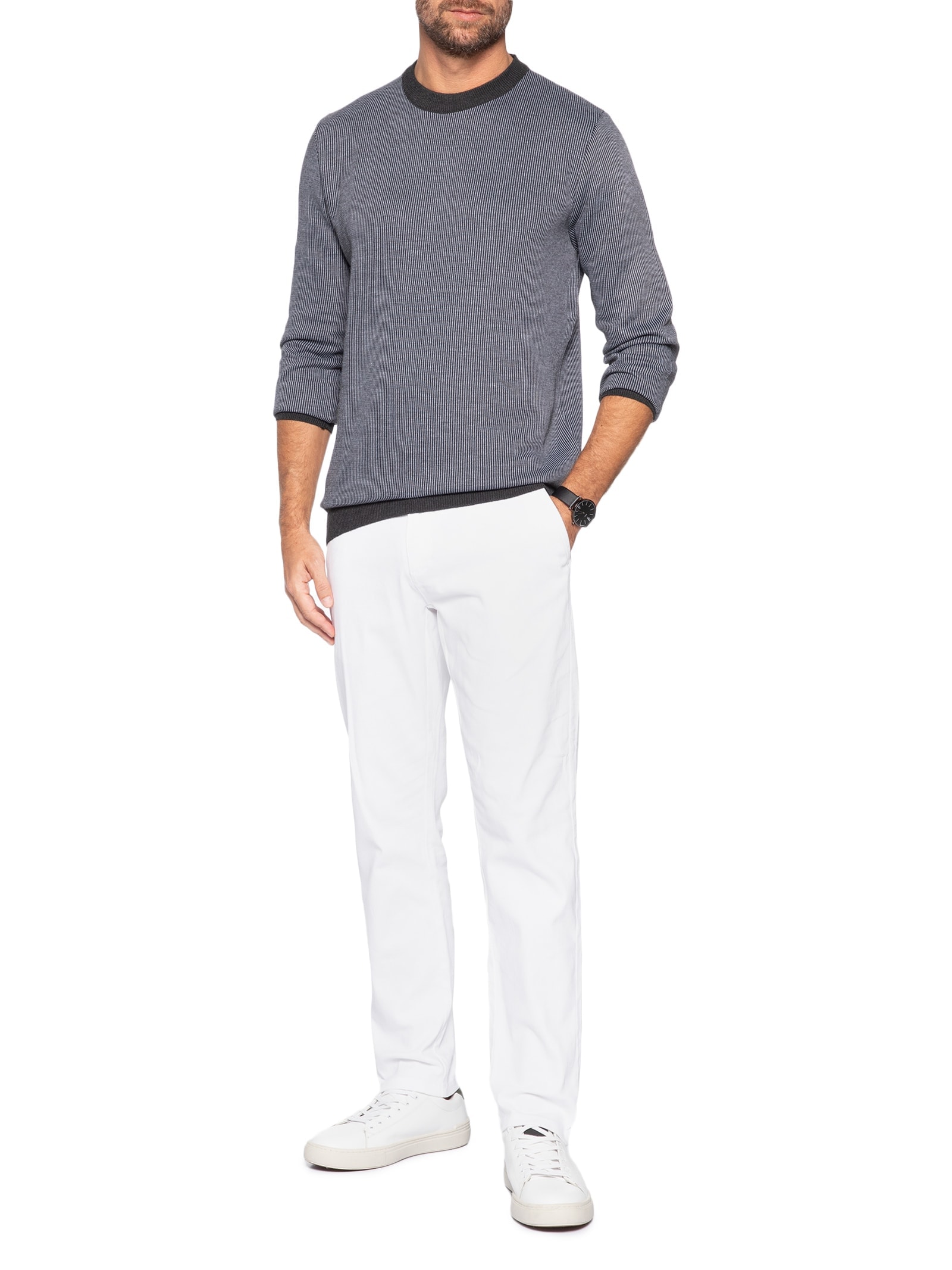Suéter Masculino Textura Mini Listra Cinza '2 Essential