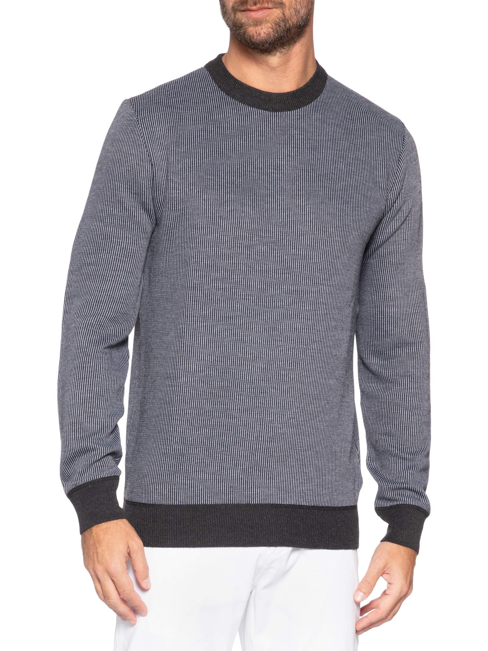 Suéter Masculino Textura Mini Listra Cinza '2 Essential