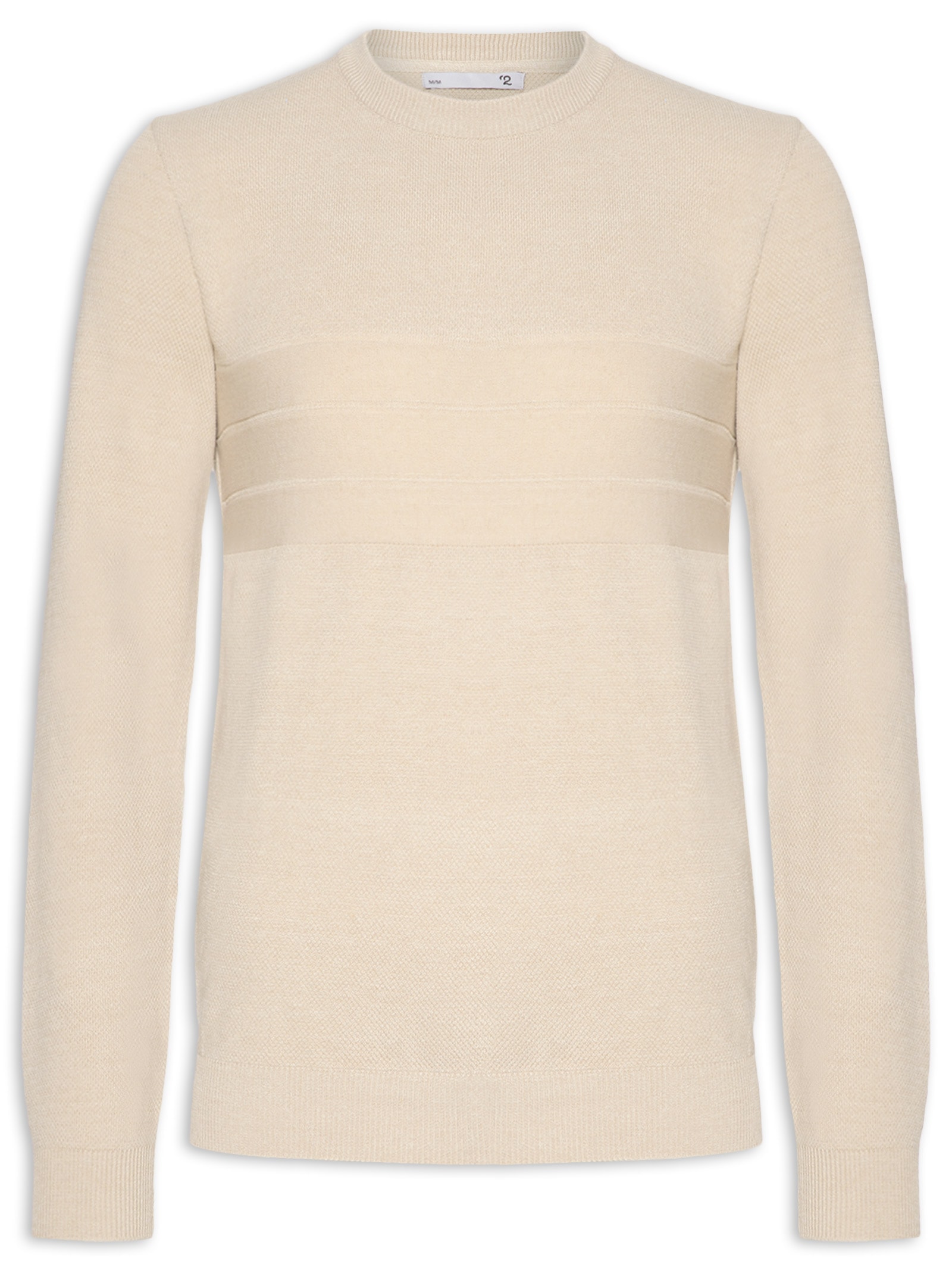 Suéter Masculino Textura Piquet Listra Horizontal Bege '2 Essential