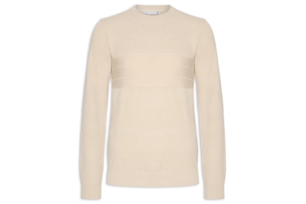 Suéter Masculino Textura Piquet Listra Horizontal - Bege