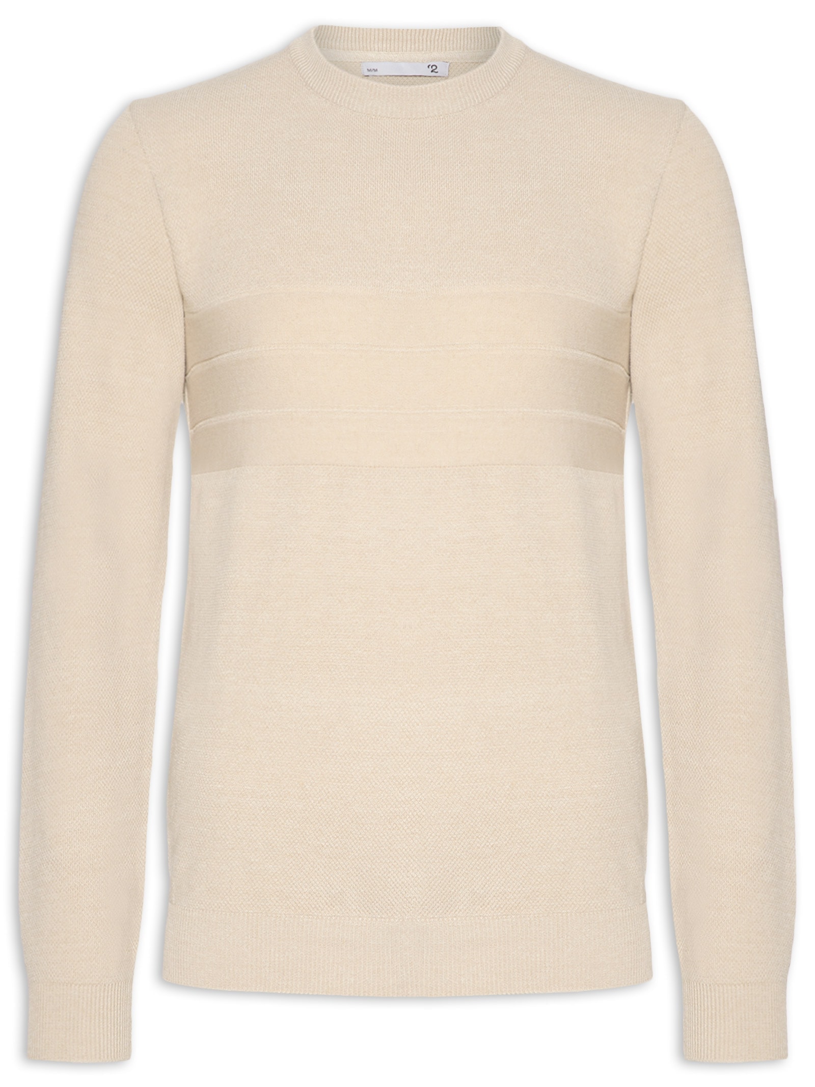 Suéter Masculino Textura Piquet Listra Horizontal Bege '2 Essential