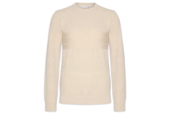 Suéter Masculino Textura Piquet Listra Horizontal - Bege