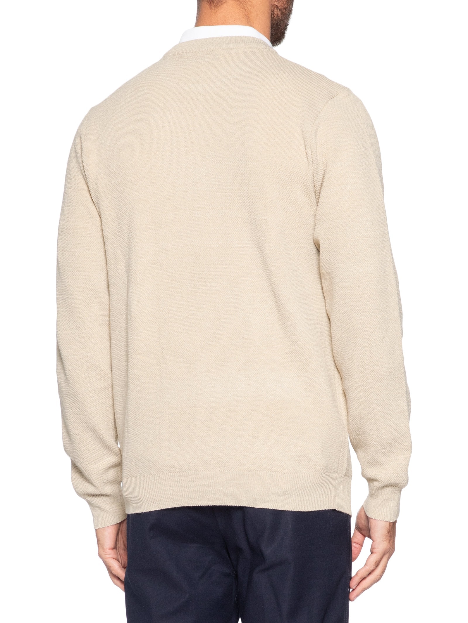 Suéter Masculino Textura Piquet Listra Horizontal Bege '2 Essential