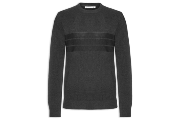 Suéter Masculino Textura Piquet Listra Horizontal - Preto