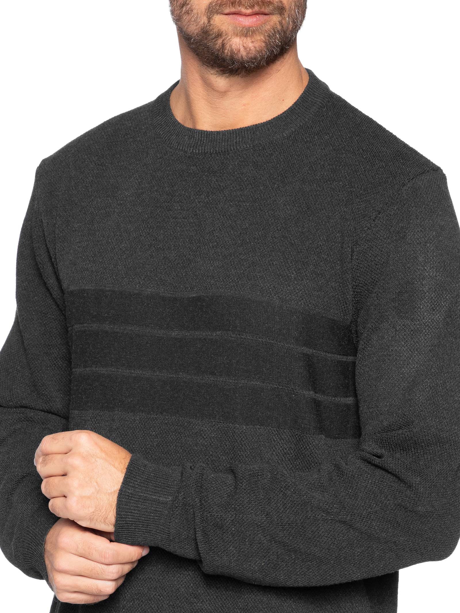 Suéter Masculino Textura Piquet Listra Horizontal Preto '2 Essential