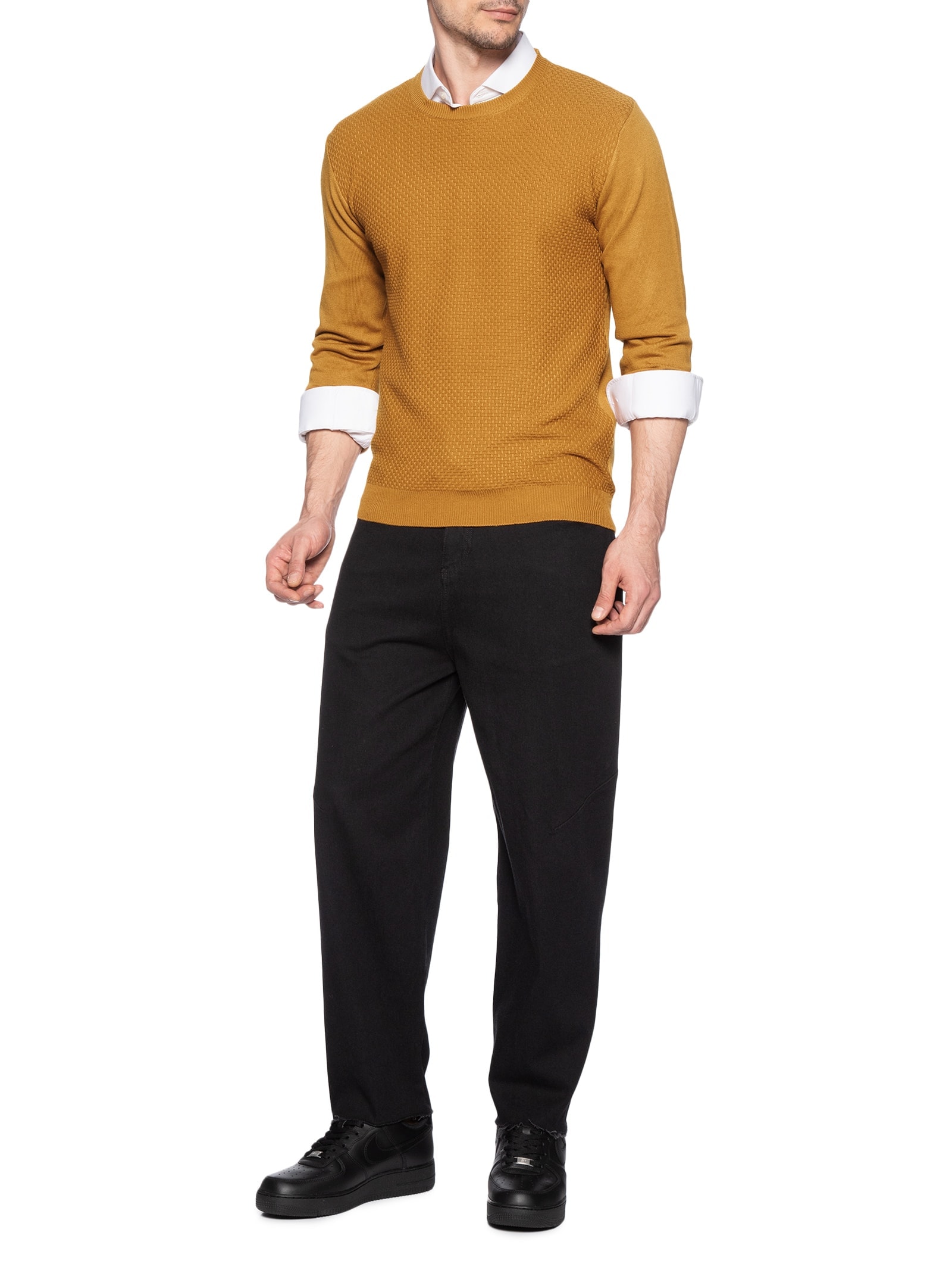 Suéter Masculino Texturizado Gola Redonda Amarelo Basiq Men