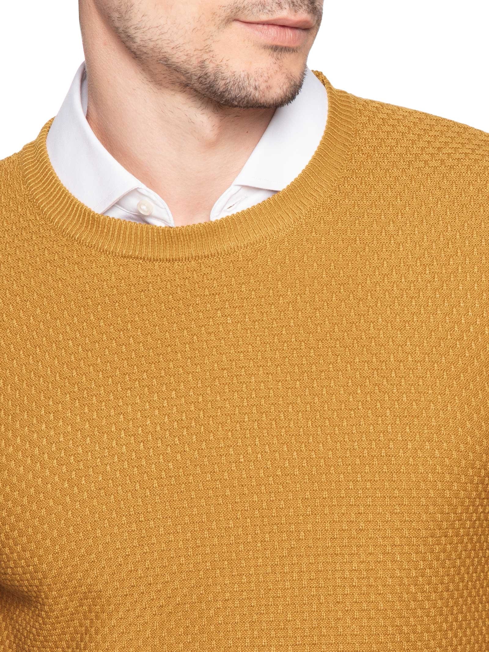 Suéter Masculino Texturizado Gola Redonda Amarelo Basiq Men