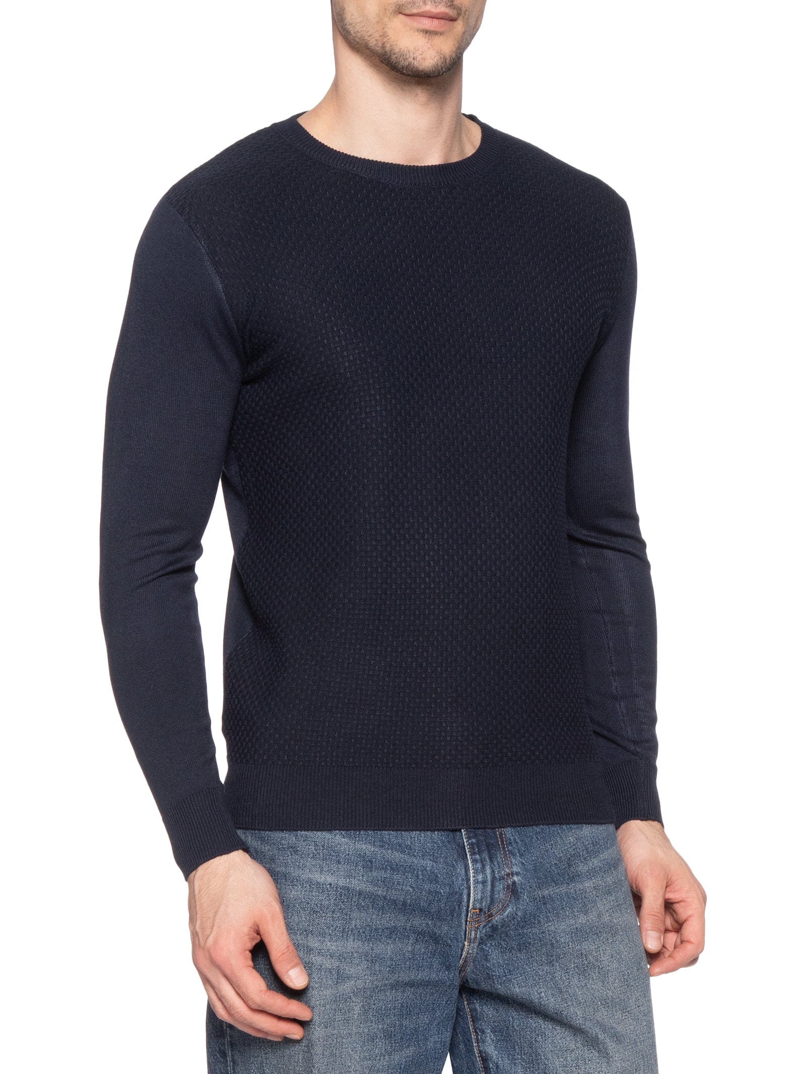 Suéter Masculino Texturizado Gola Redonda Azul Basiq Men