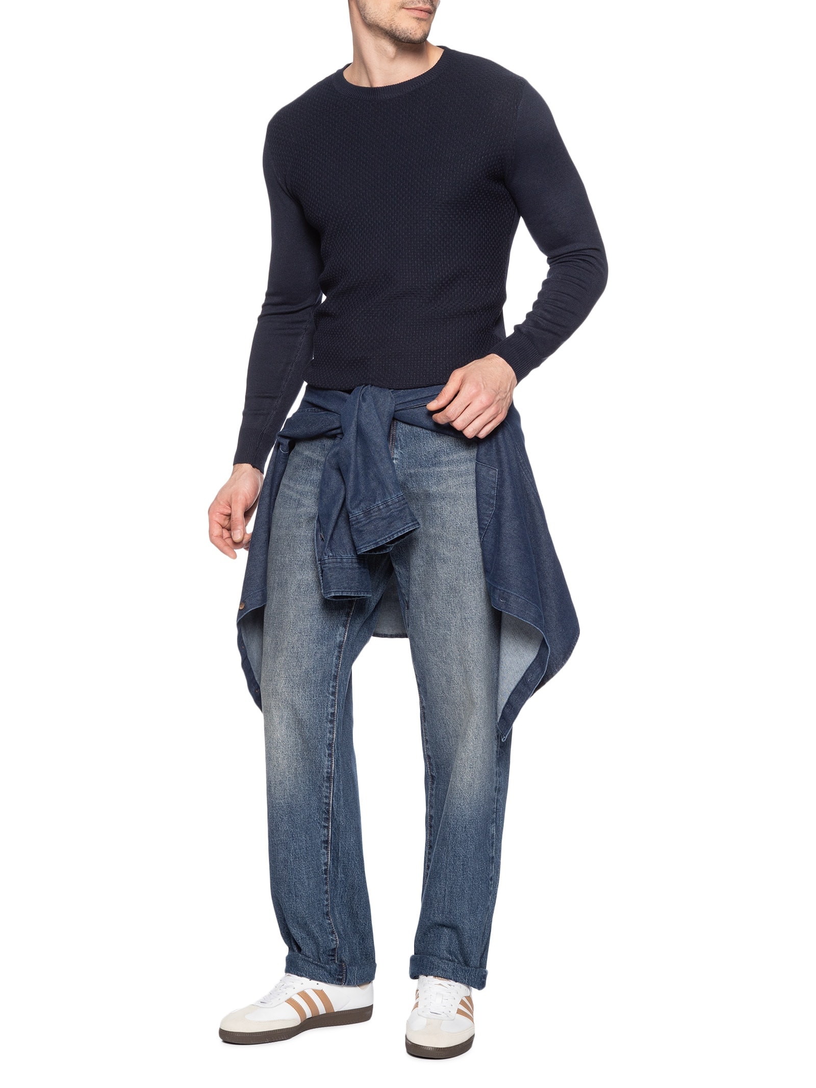 Suéter Masculino Texturizado Gola Redonda Azul Basiq Men