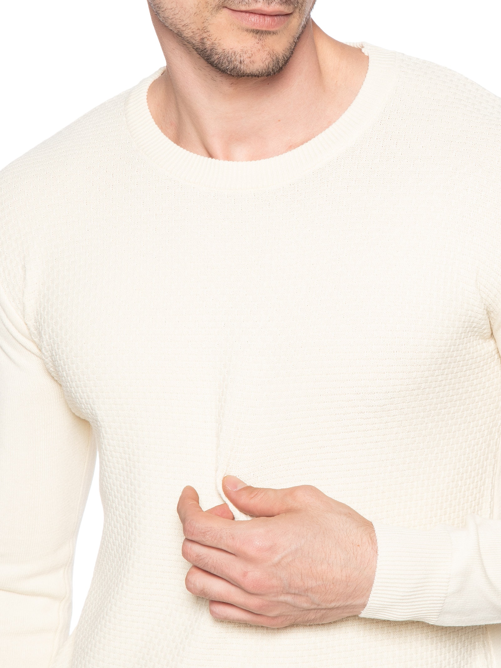 Suéter Masculino Texturizado Gola Redonda Bege Basiq Men