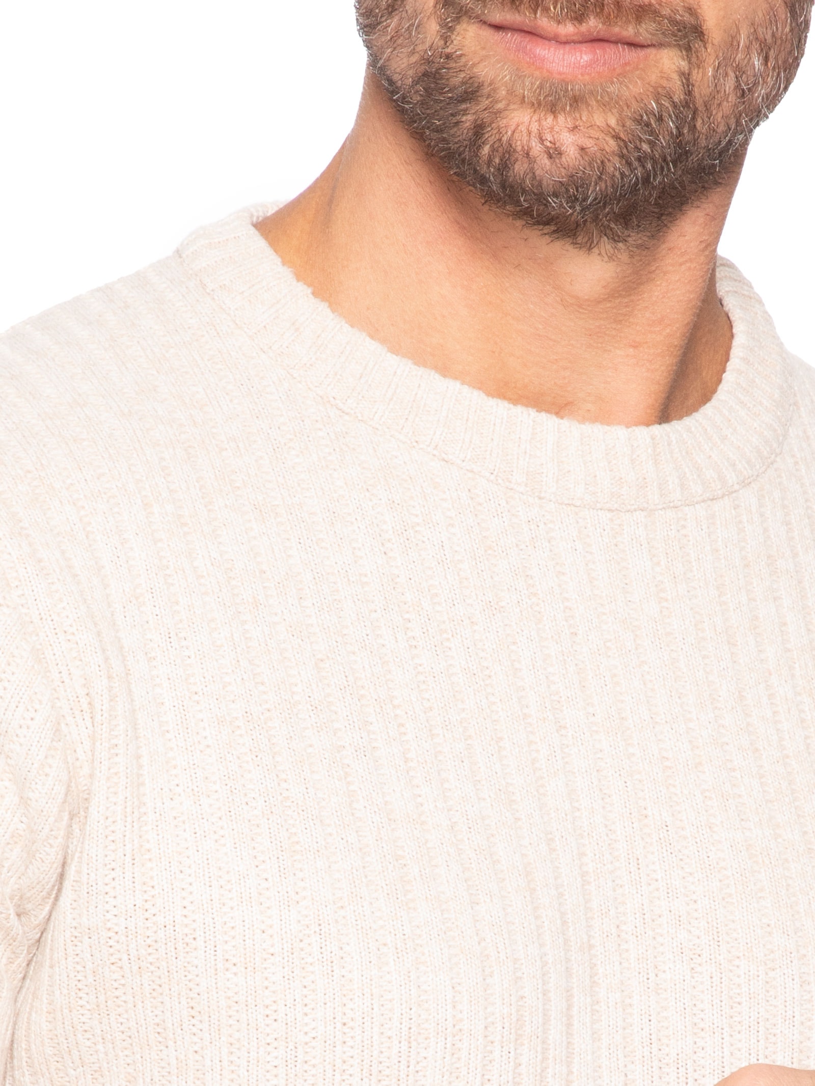 Suéter Masculino Texturizado Gola Redonda Bege '2 Essential