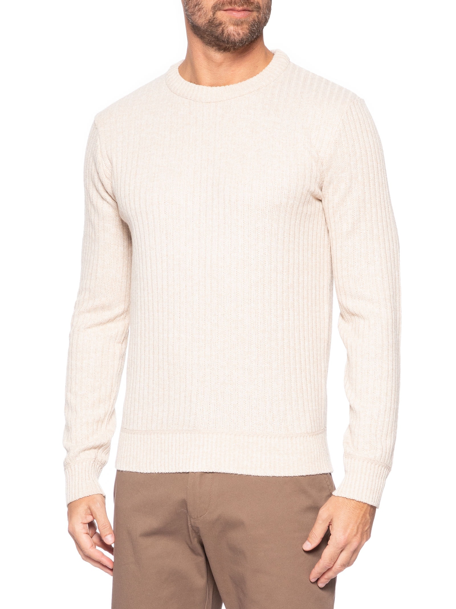 Suéter Masculino Texturizado Gola Redonda Bege '2 Essential