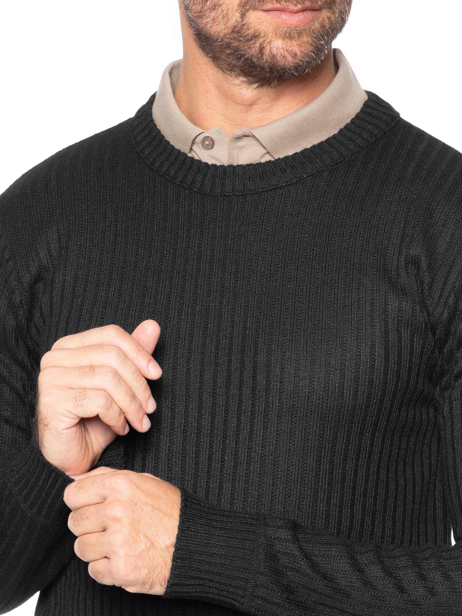 Suéter Masculino Texturizado Gola Redonda Preto '2 Essential