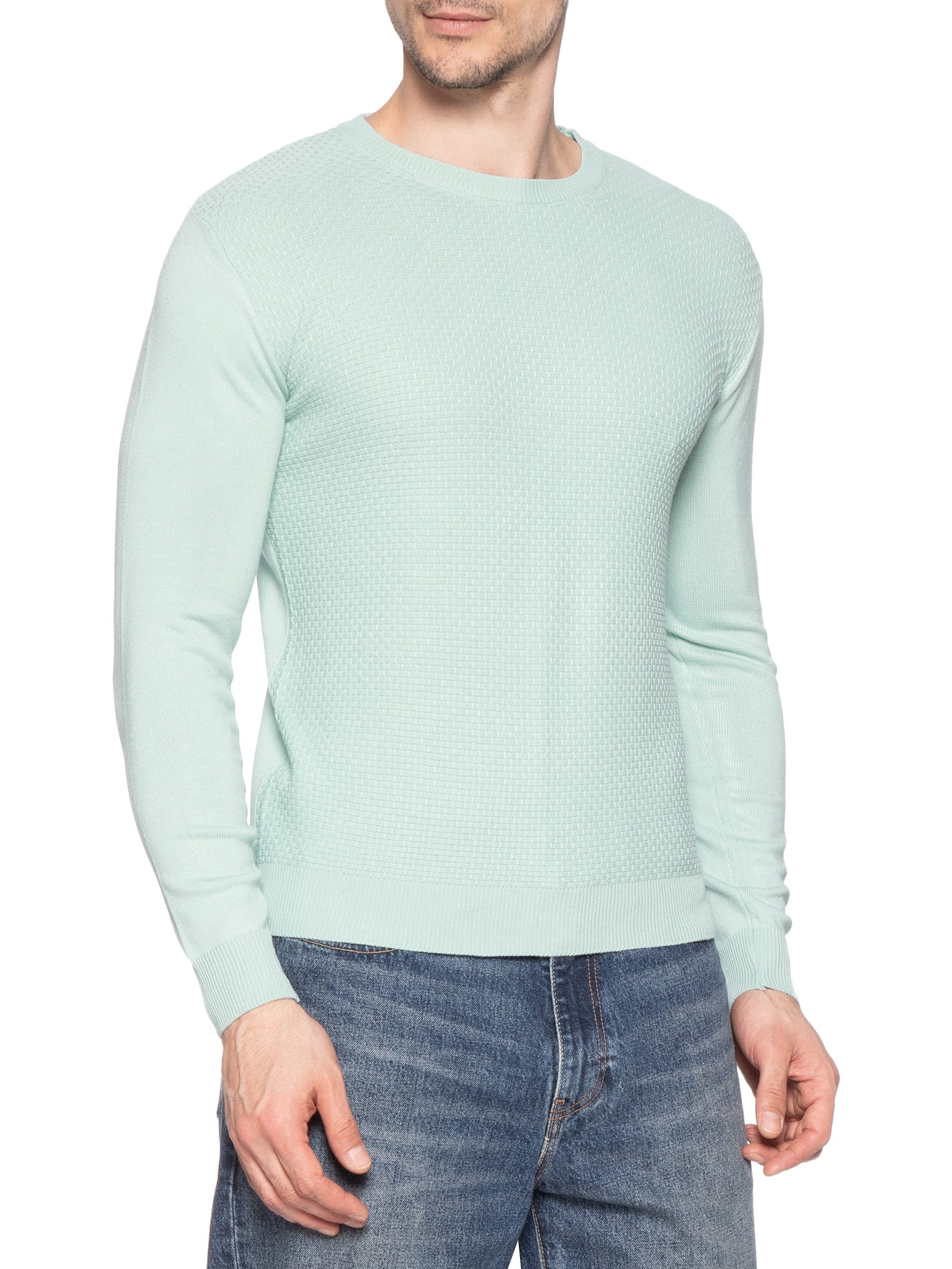 Suéter Masculino Texturizado Gola Redonda Verde Basiq Men