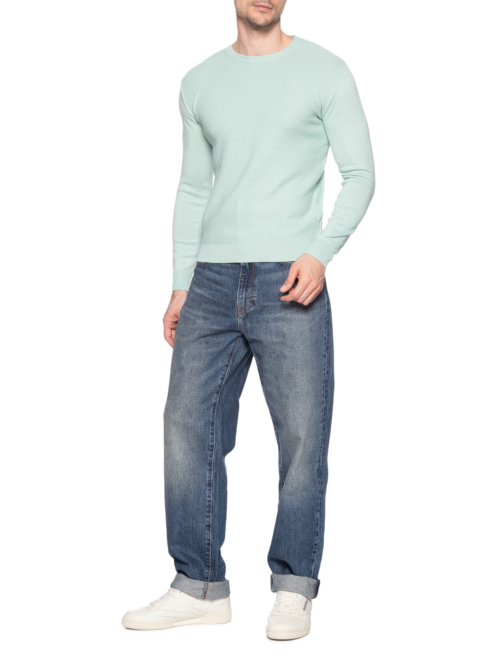 Suéter Masculino Texturizado Gola Redonda Verde Basiq Men