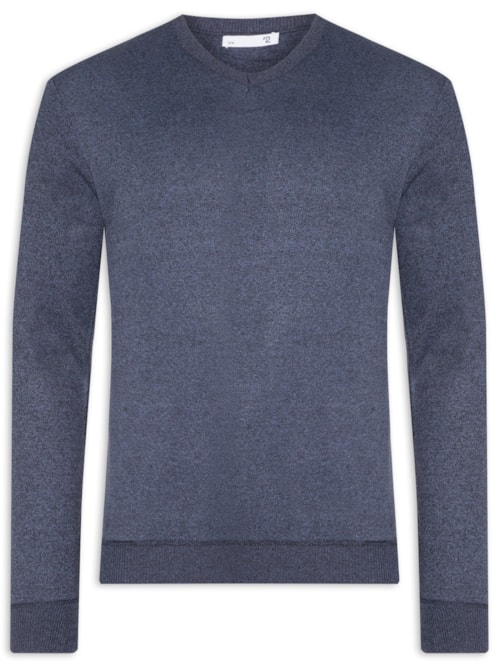 Suéter Masculino Tricot Básico Gola V – Azul