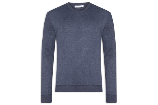 Suéter Masculino Tricot Básico Gola V - Azul