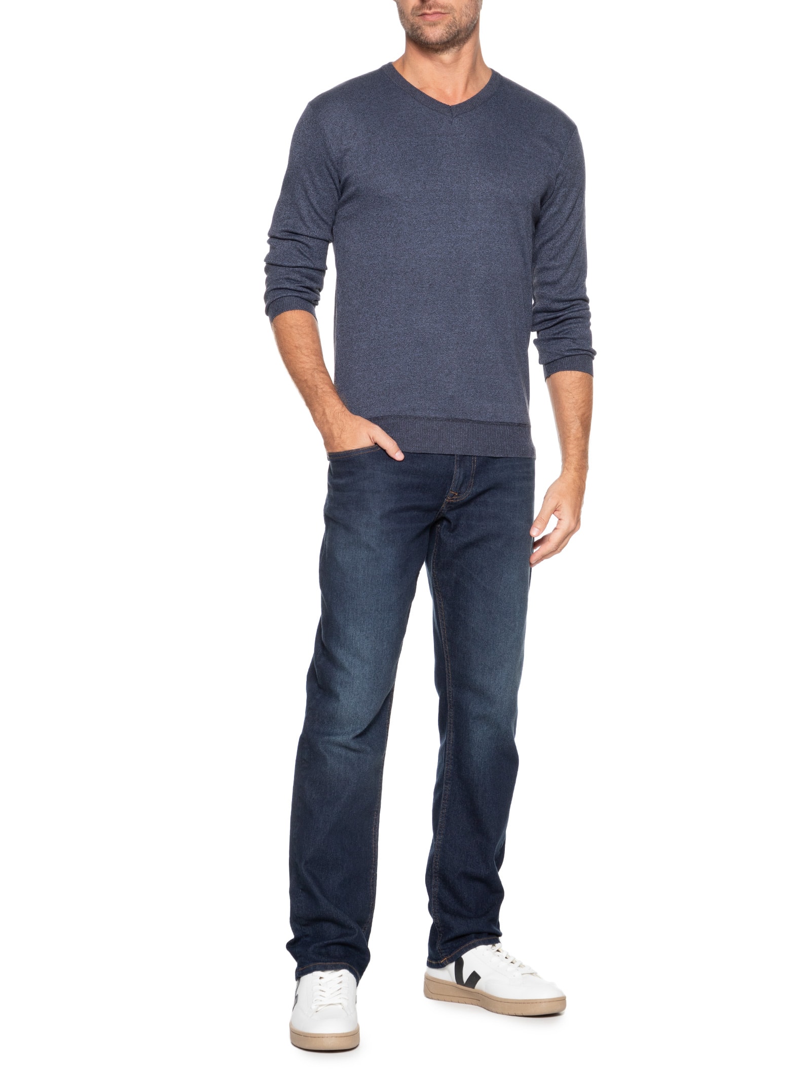 Suéter Masculino Tricot Básico Gola V Azul '2 Essential