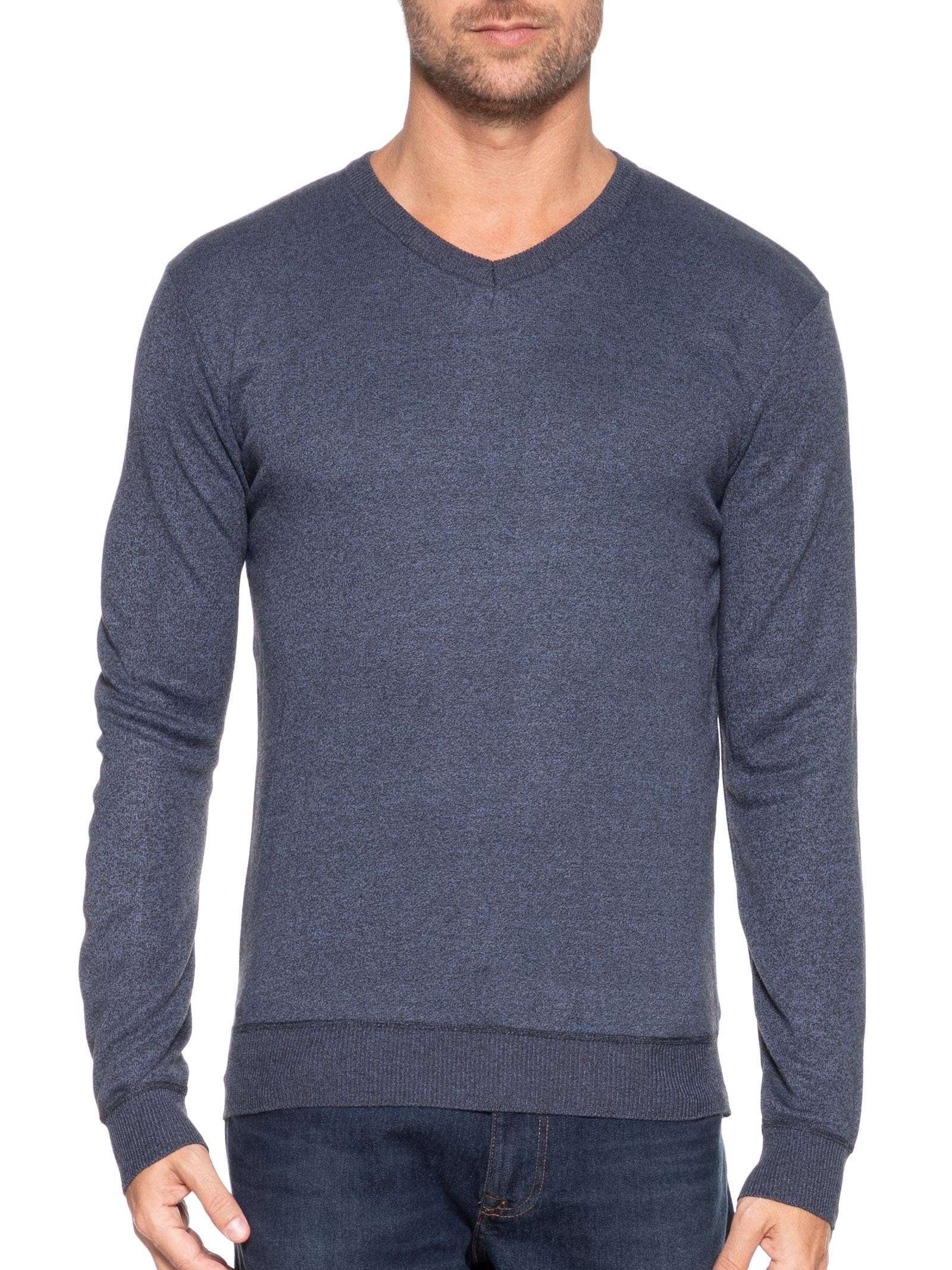 Suéter Masculino Tricot Básico Gola V Azul '2 Essential