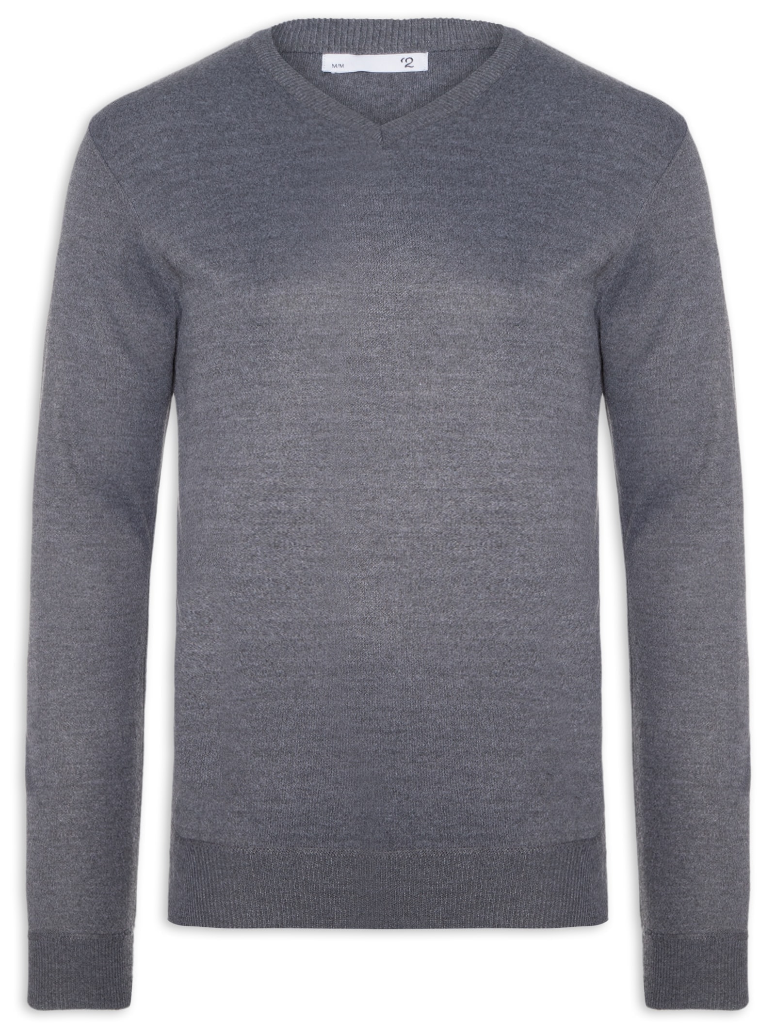 Suéter Masculino Tricot Básico Gola V Cinza '2 Essential