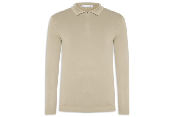 Suéter Masculino Tricot Com Zíper - Bege
