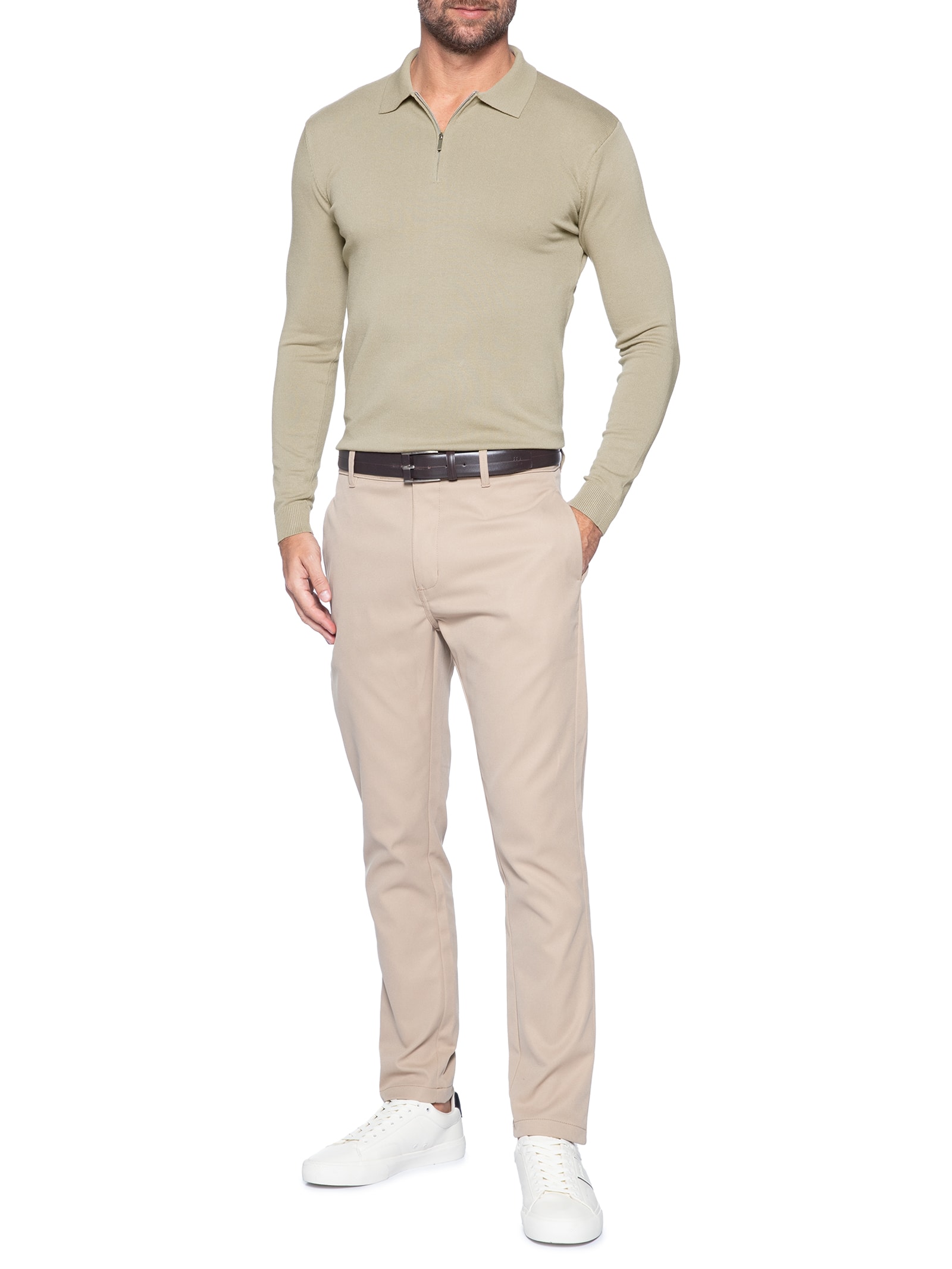 Suéter Masculino Tricot Com Zíper Bege '2 Essential