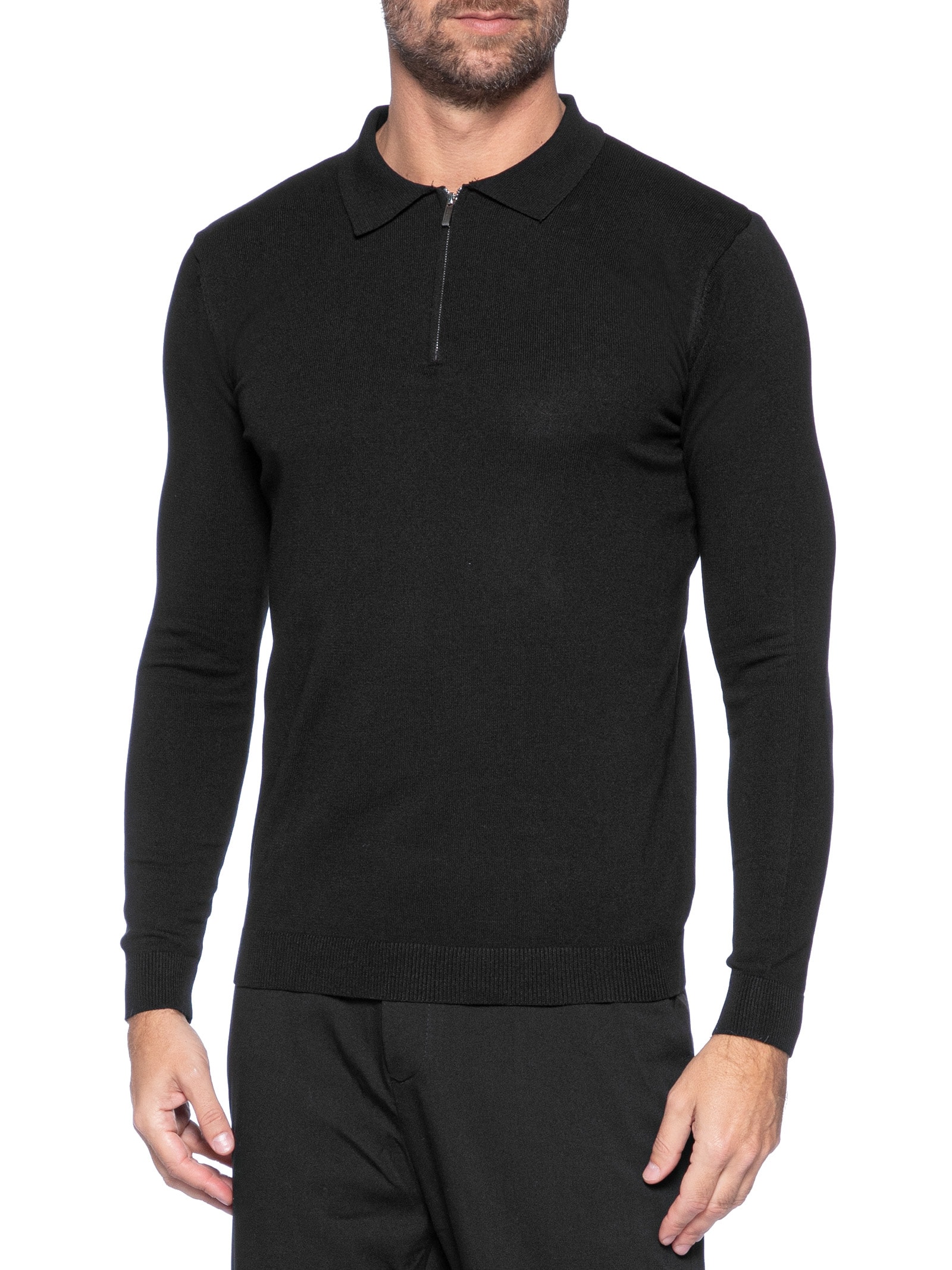 Suéter Masculino Tricot Com Zíper Preto '2 Essential