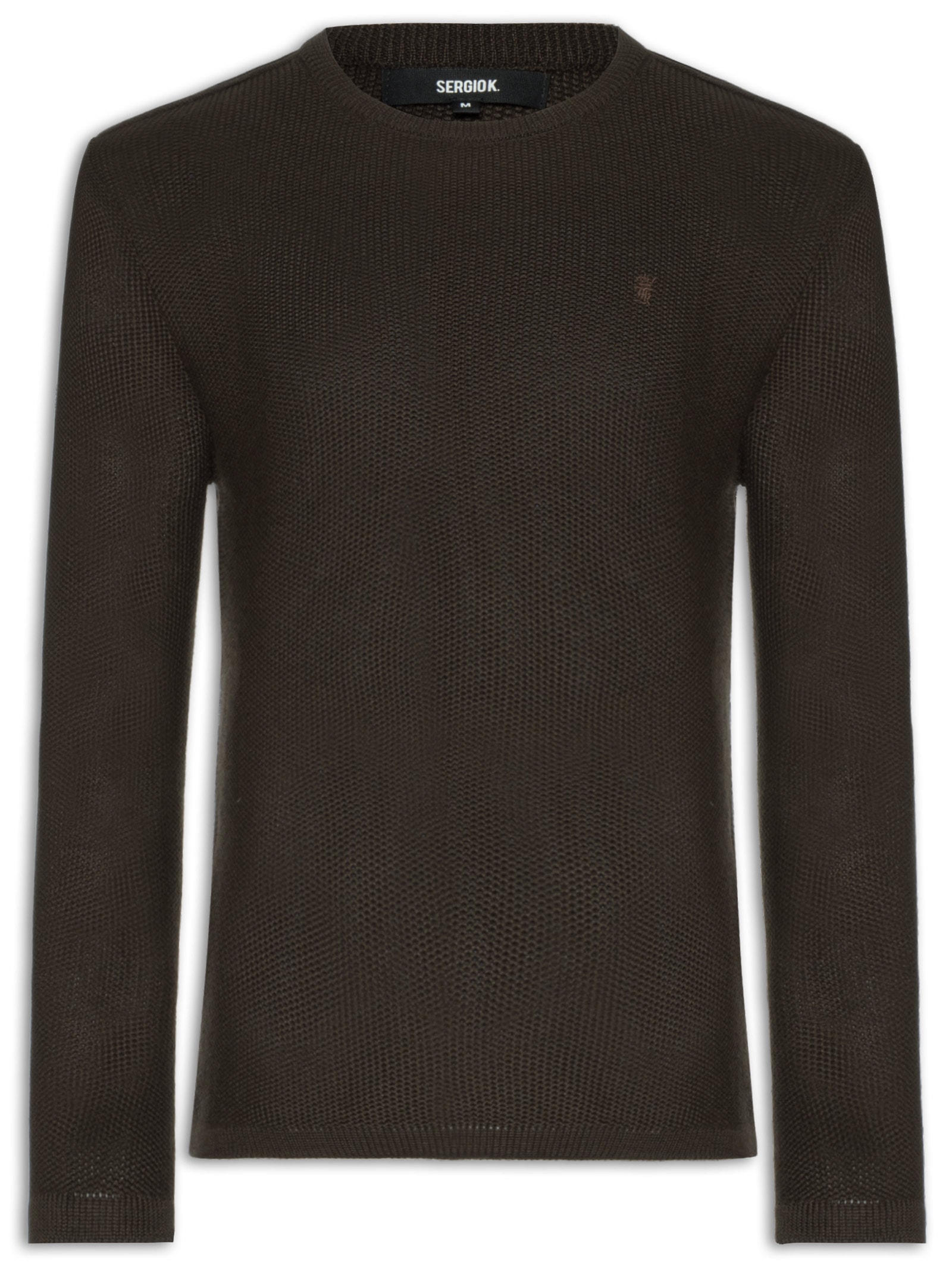 Suéter Masculino Tricot Detalhe Camurça Marrom Sergio K