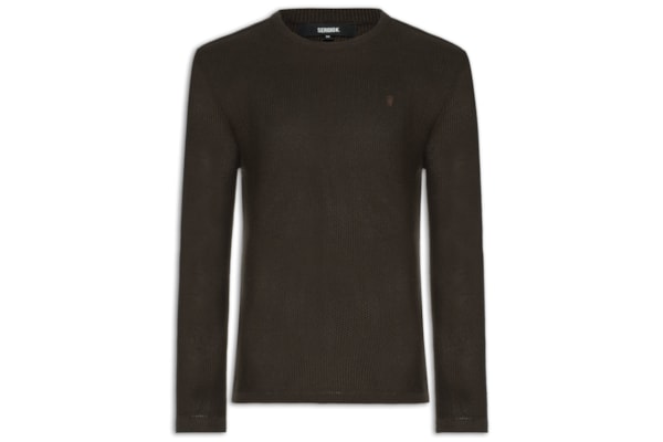 Suéter Masculino Tricot Detalhe Camurça - Marrom