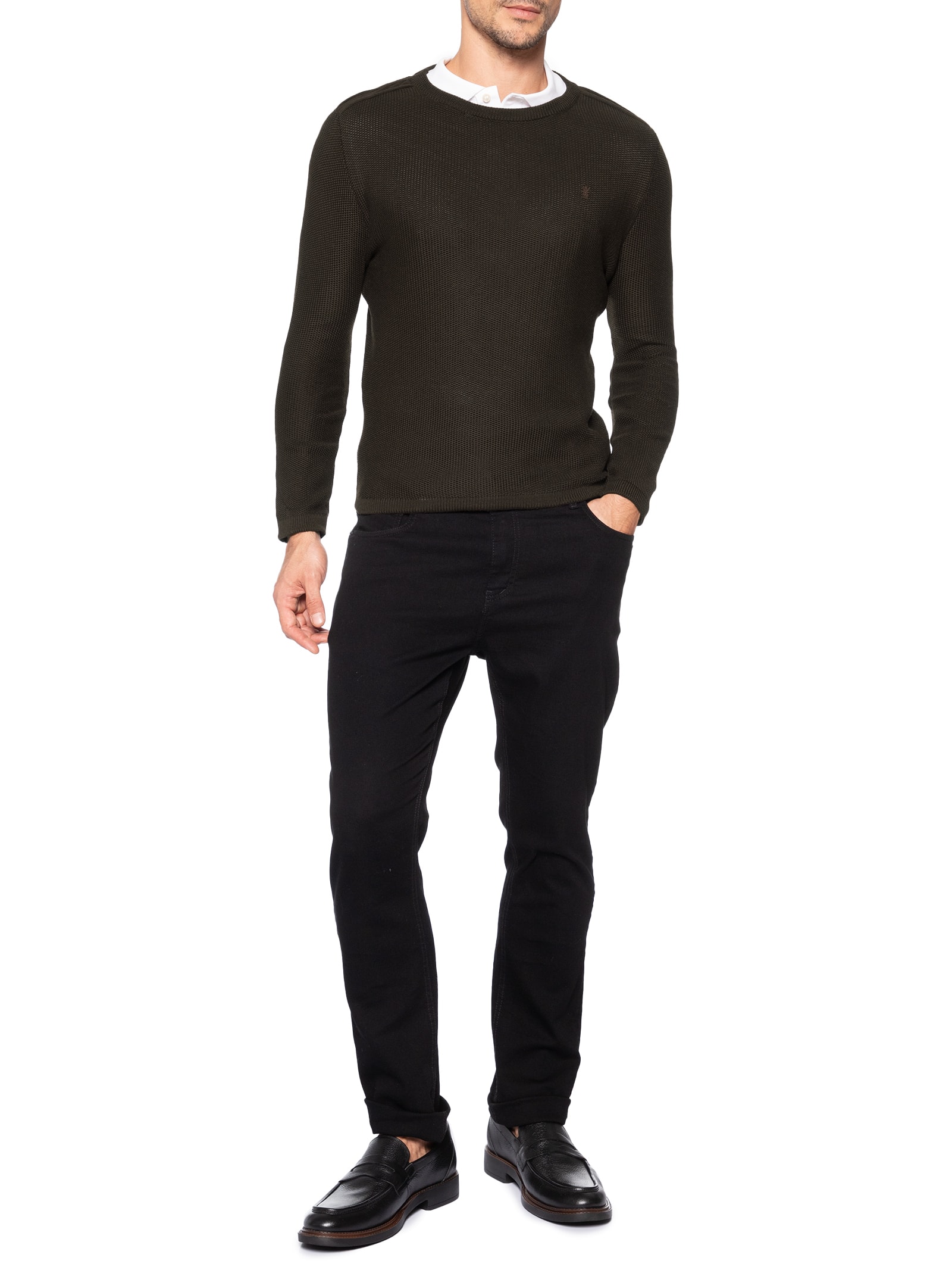 Suéter Masculino Tricot Detalhe Camurça Marrom Sergio K