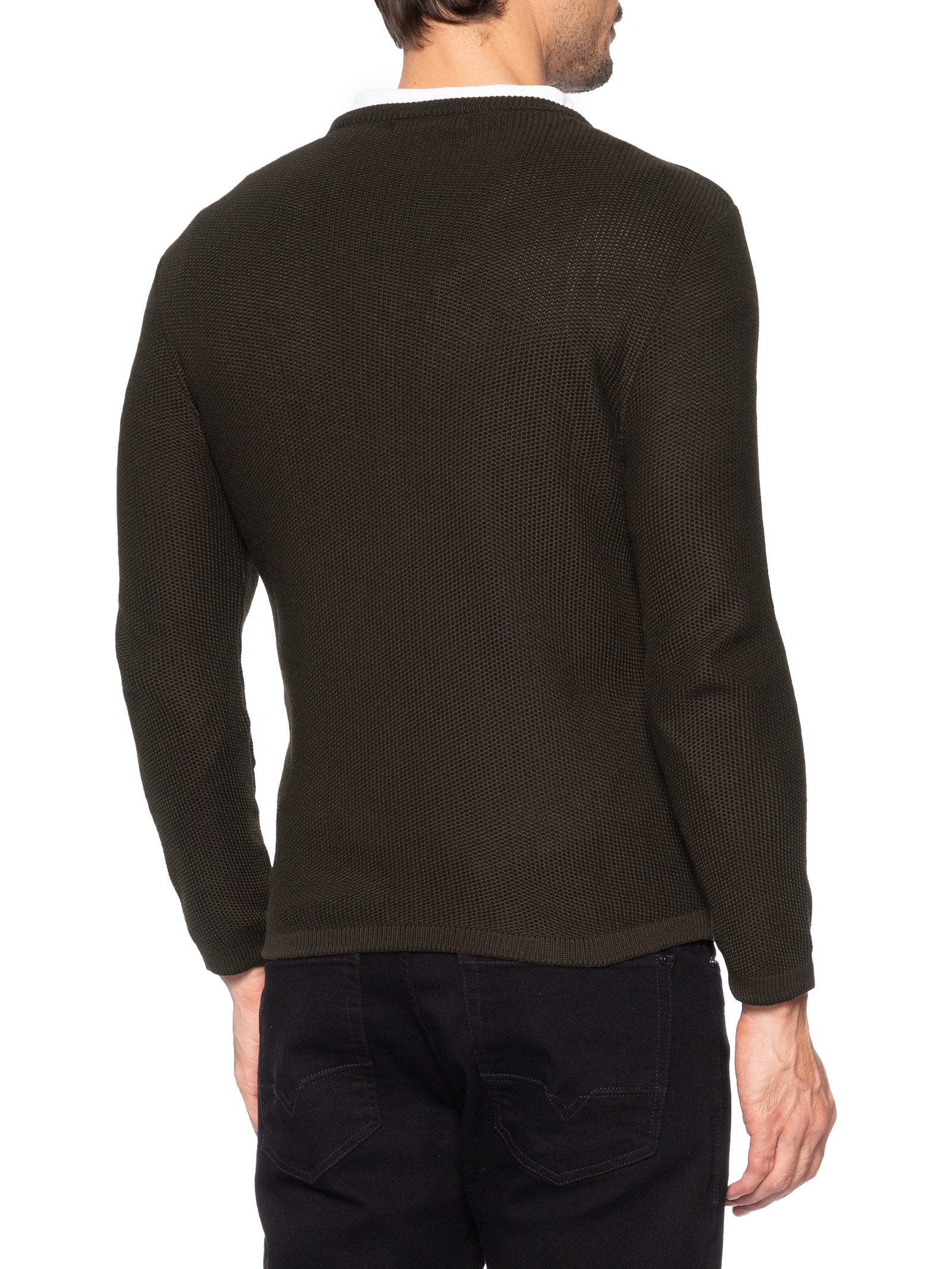 Suéter Masculino Tricot Detalhe Camurça Marrom Sergio K