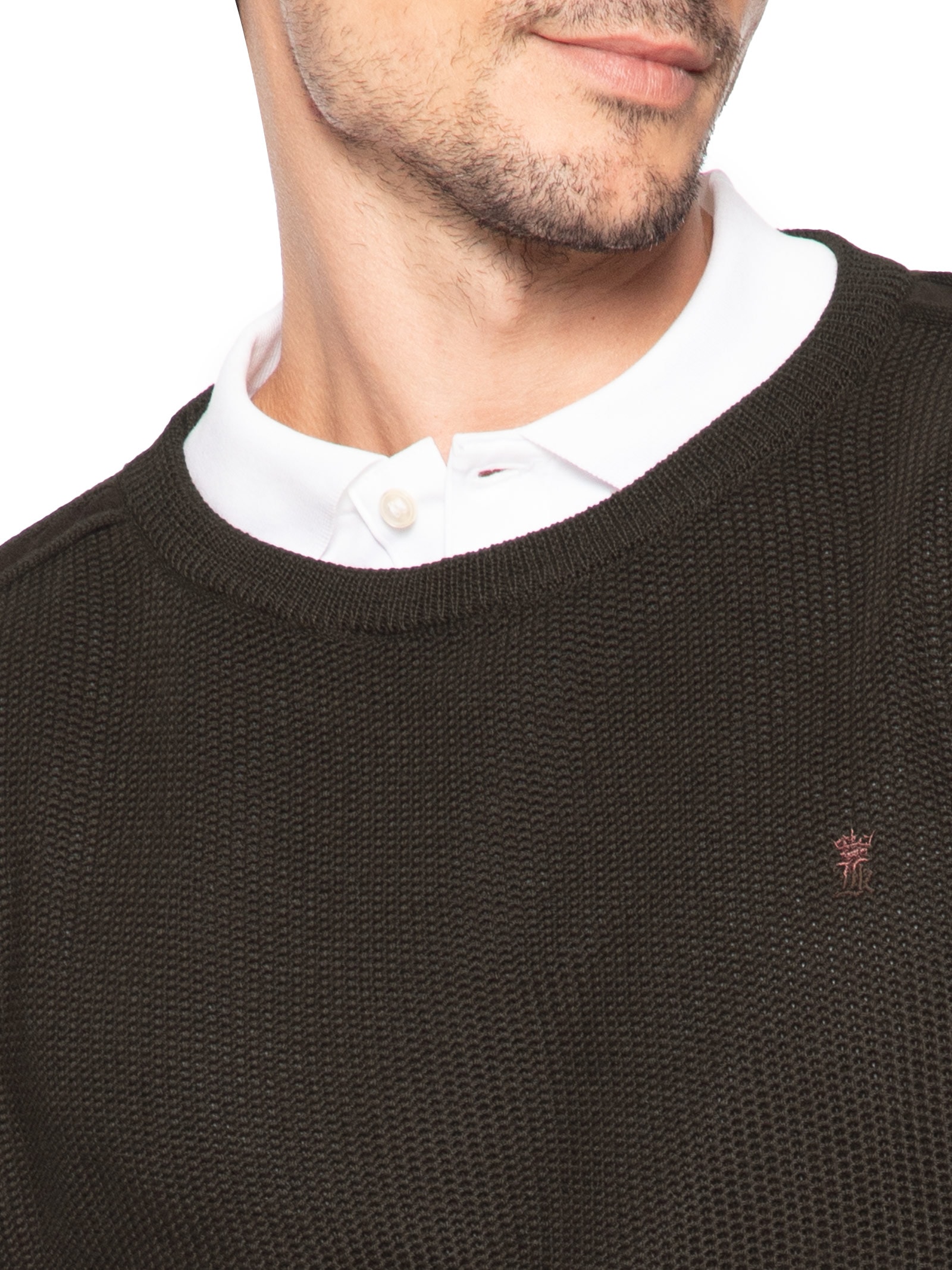 Suéter Masculino Tricot Detalhe Camurça Marrom Sergio K