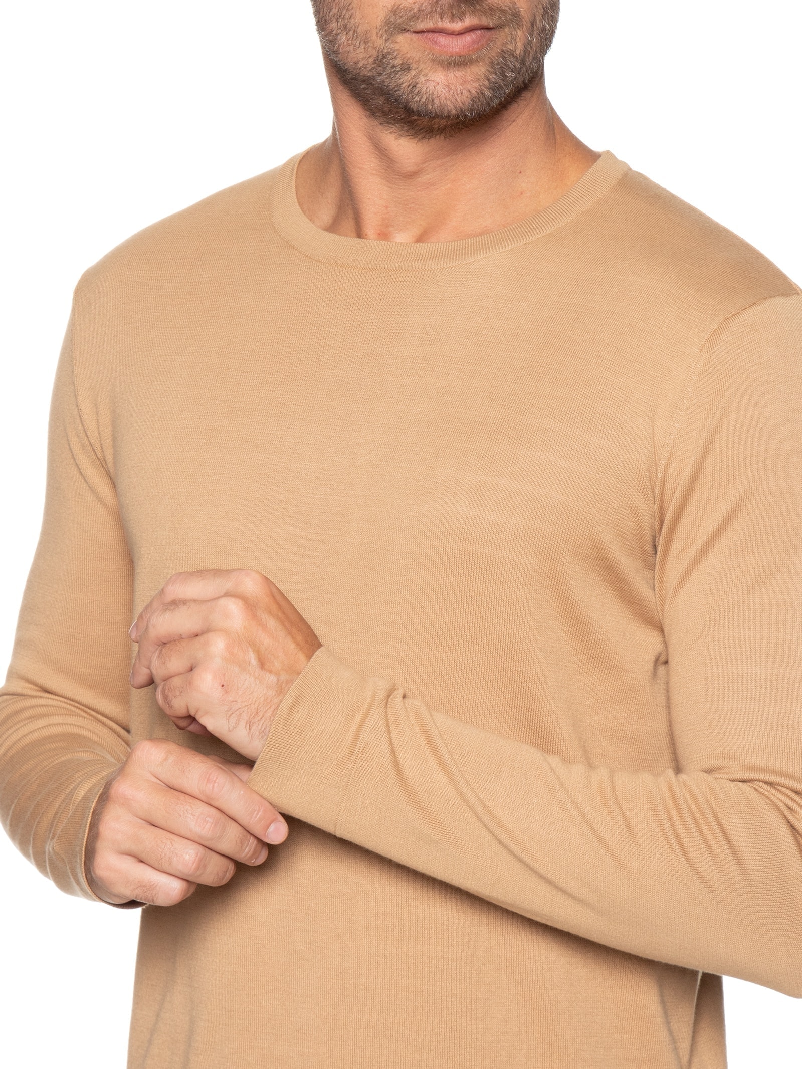 Suéter Masculino Tricot Dupla Face Listra Viena Marrom Foxton