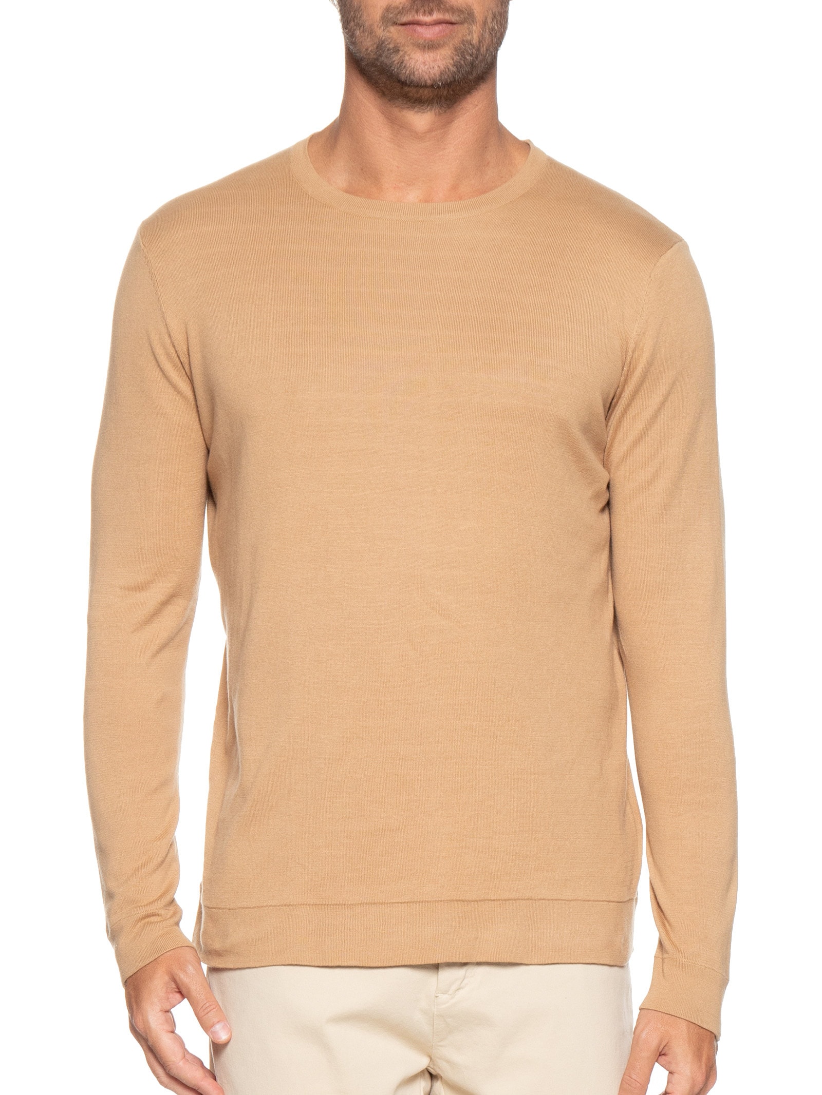 Suéter Masculino Tricot Dupla Face Listra Viena Marrom Foxton