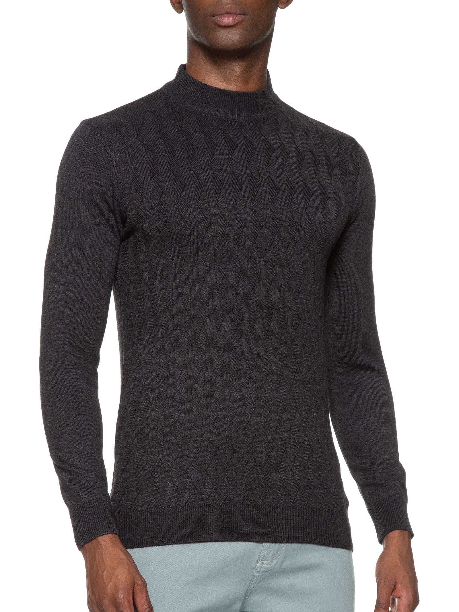 Suéter Masculino Tricot Gola Alta Cinza '2 Essential