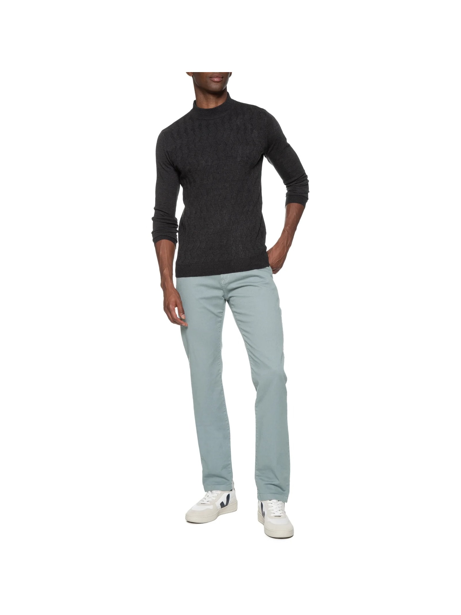 Suéter Masculino Tricot Gola Alta Cinza '2 Essential