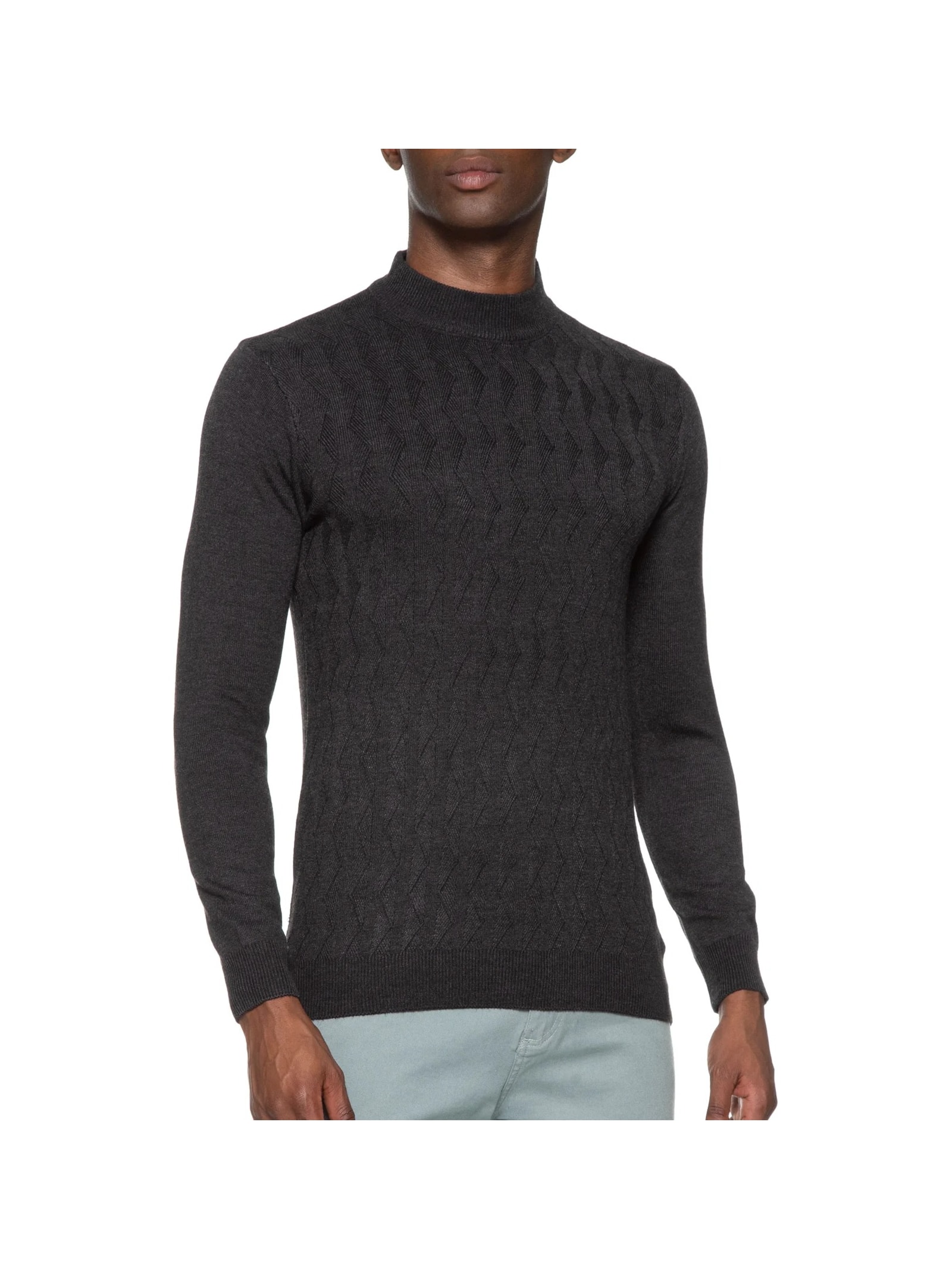 Suéter Masculino Tricot Gola Alta Cinza '2 Essential