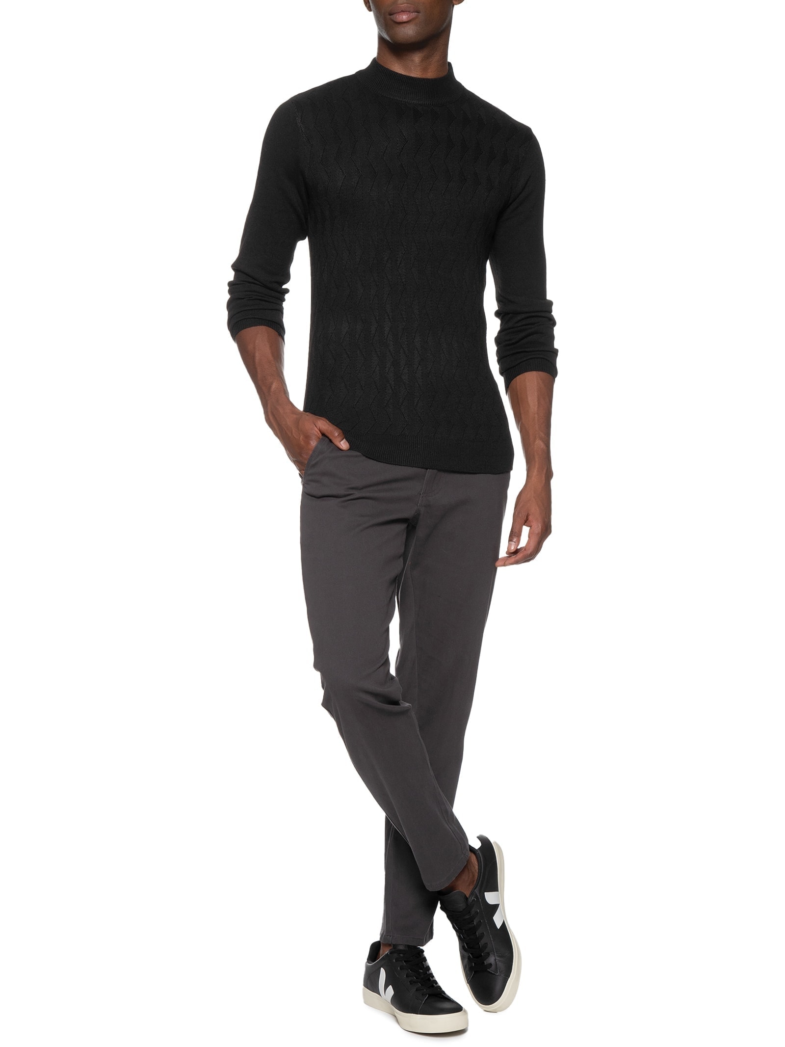 Suéter Masculino Tricot Gola Alta Preto '2 Essential