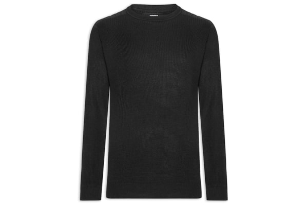Suéter Masculino Tricot Gola Careca Armadura - Preto