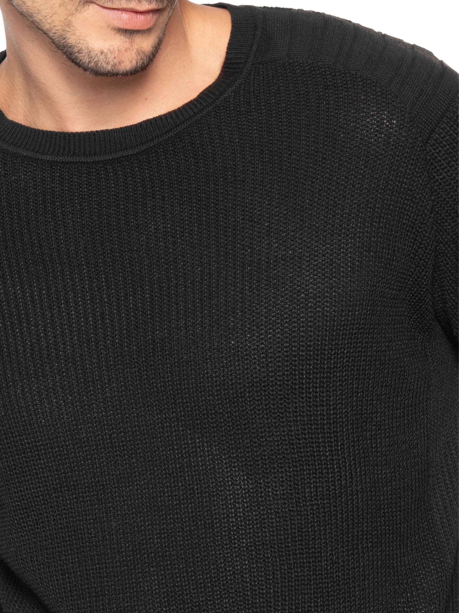 Suéter Masculino Tricot Gola Careca Armadura Preto Sergio K