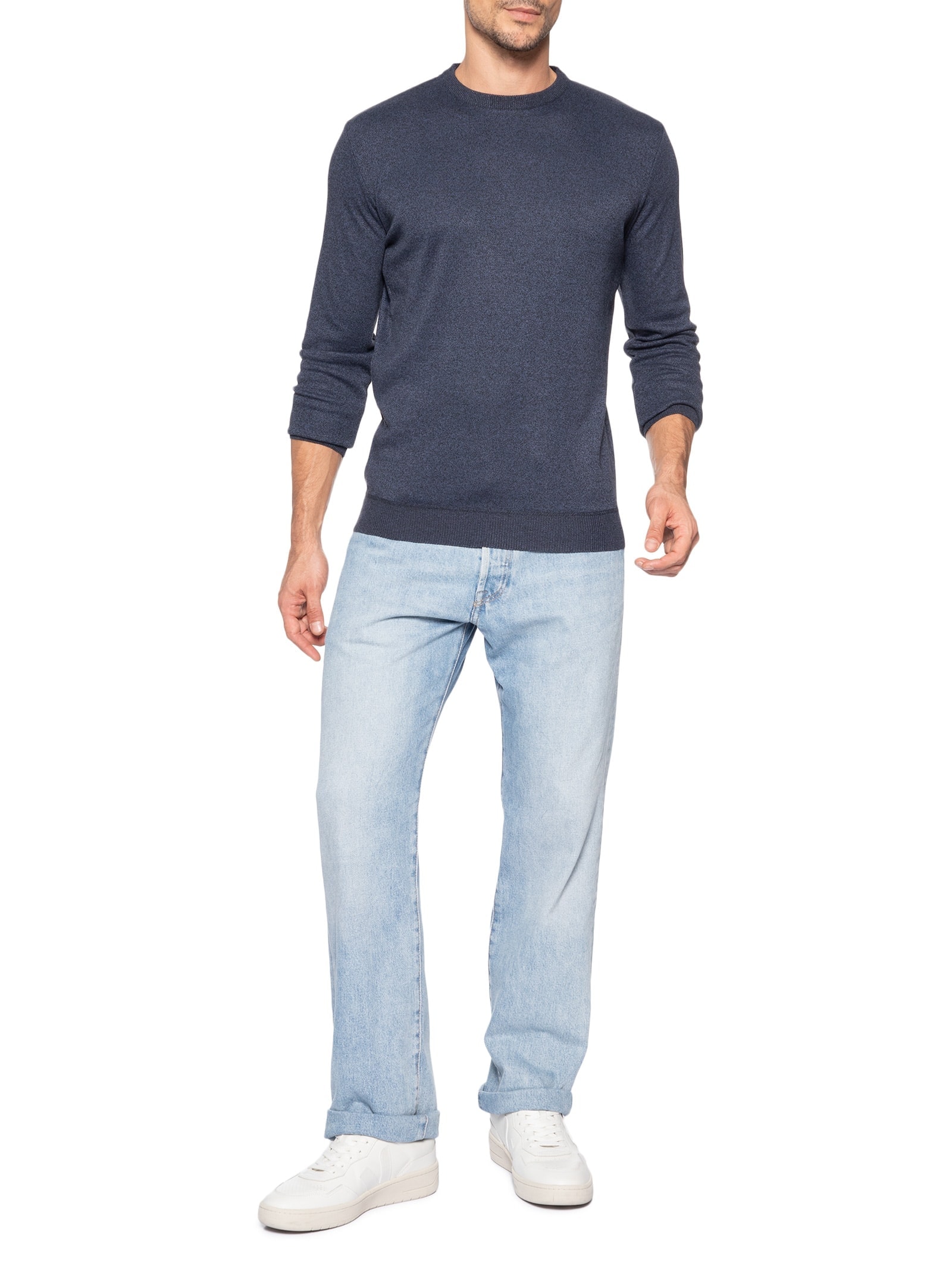 Suéter Masculino Tricot Gola Redonda Básico Azul Basiq Men