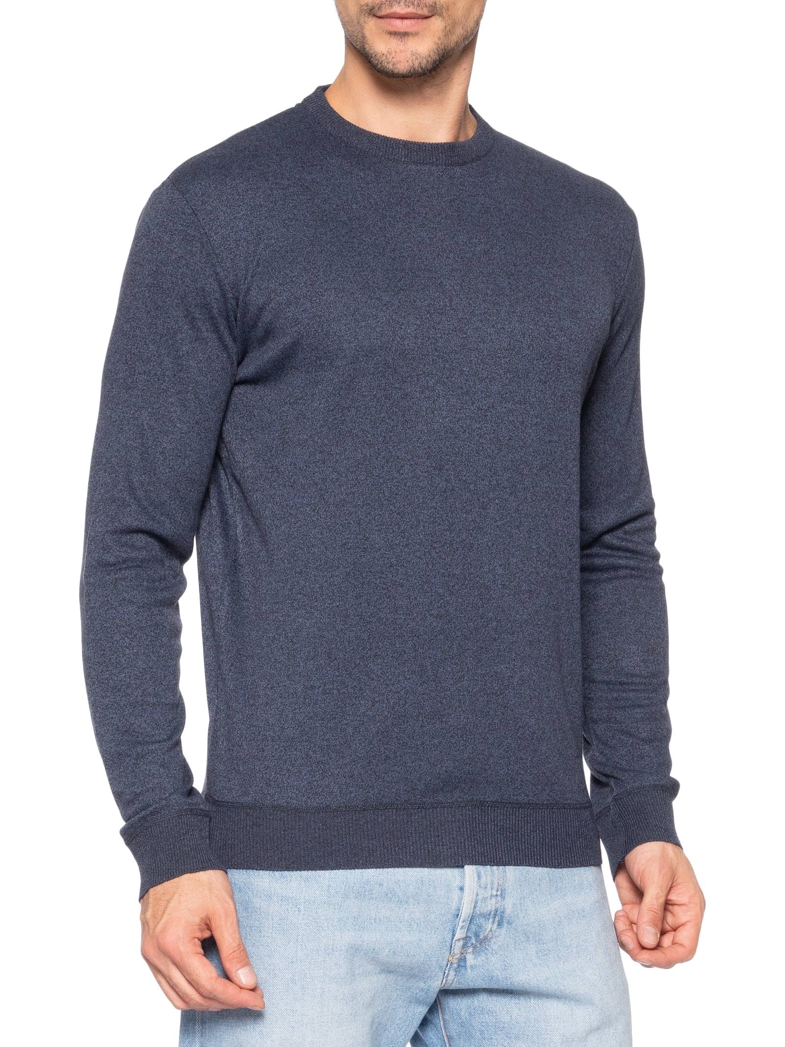 Suéter Masculino Tricot Gola Redonda Básico Azul Basiq Men