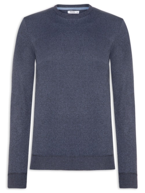 Suéter Masculino Tricot Gola Redonda Básico – Azul