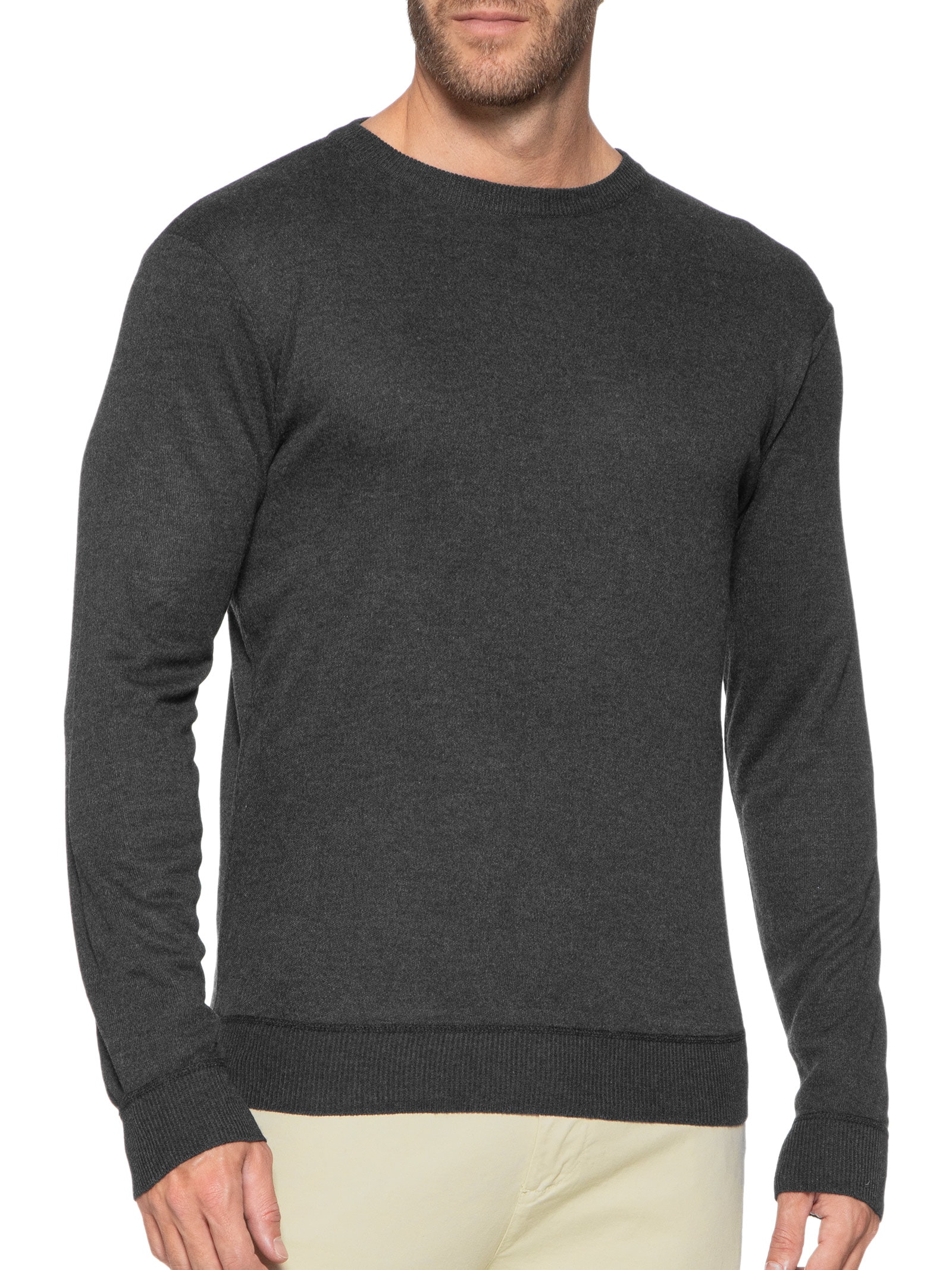 Suéter Masculino Tricot Gola Redonda Básico Cinza Basiq Men